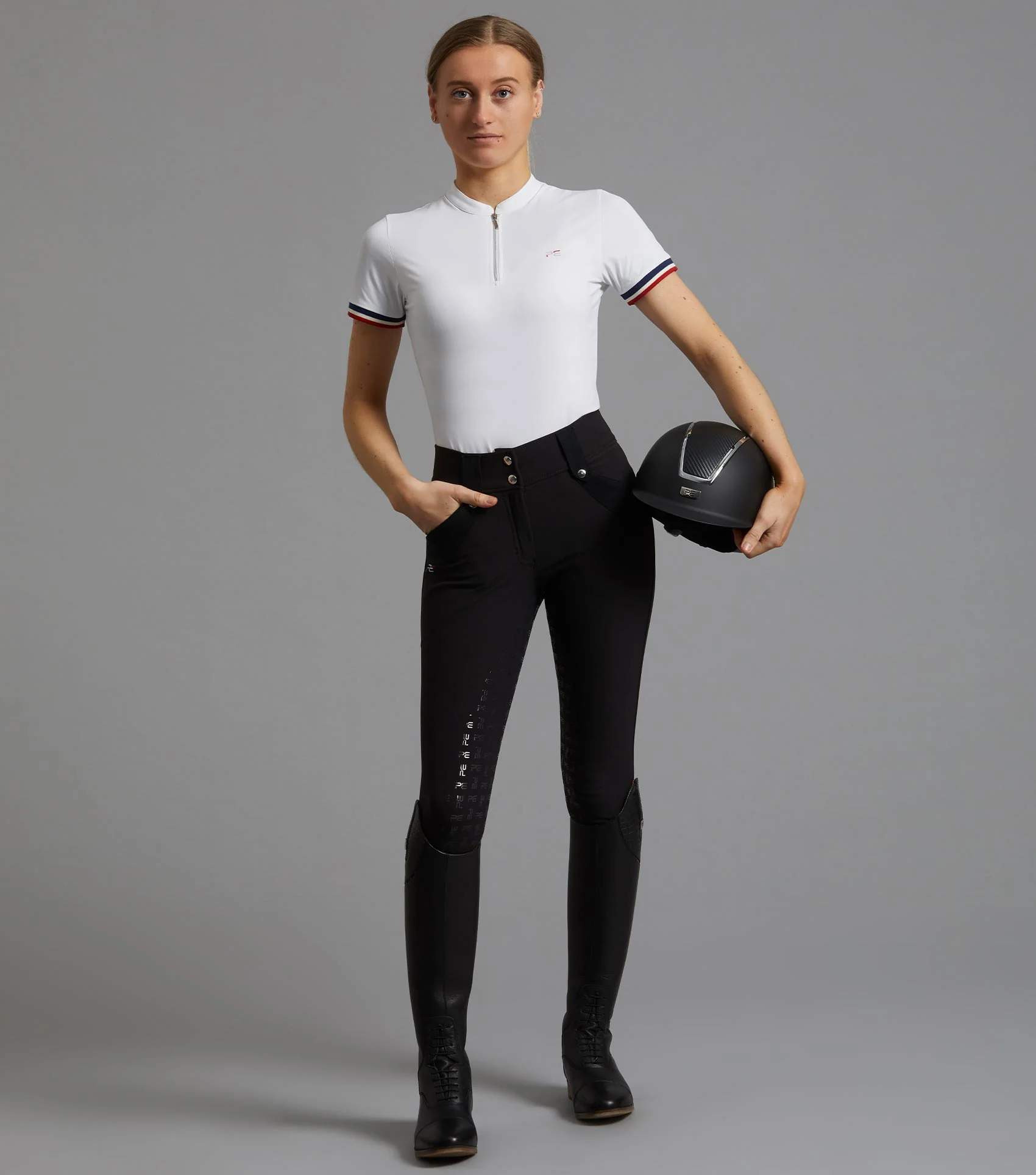SALE - Allegra Ladies Short Sleeve Riding Top White - Image 2