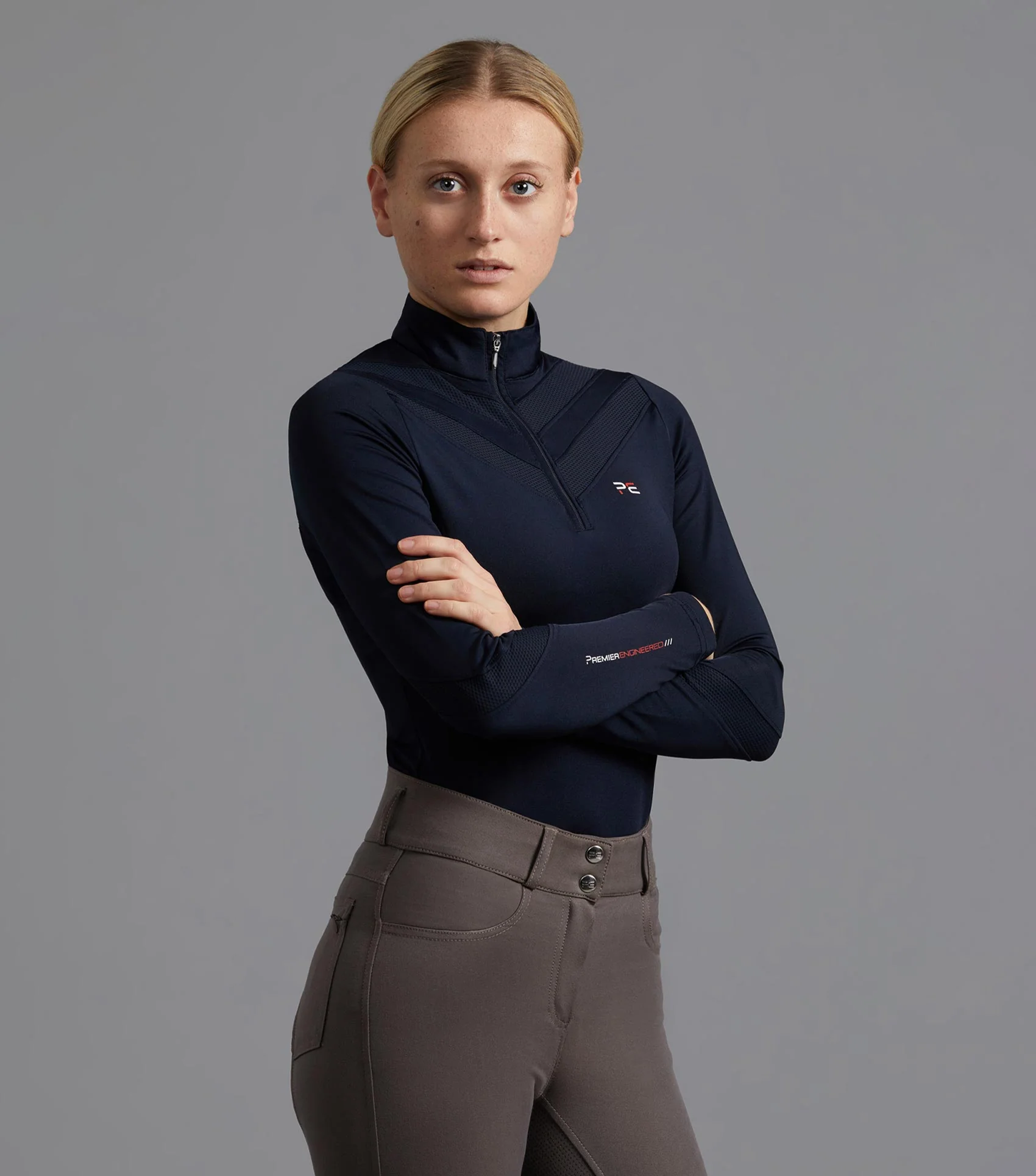 SALE - Arclos Ladies Technical Long Sleeve Riding Top Navy - Image 6