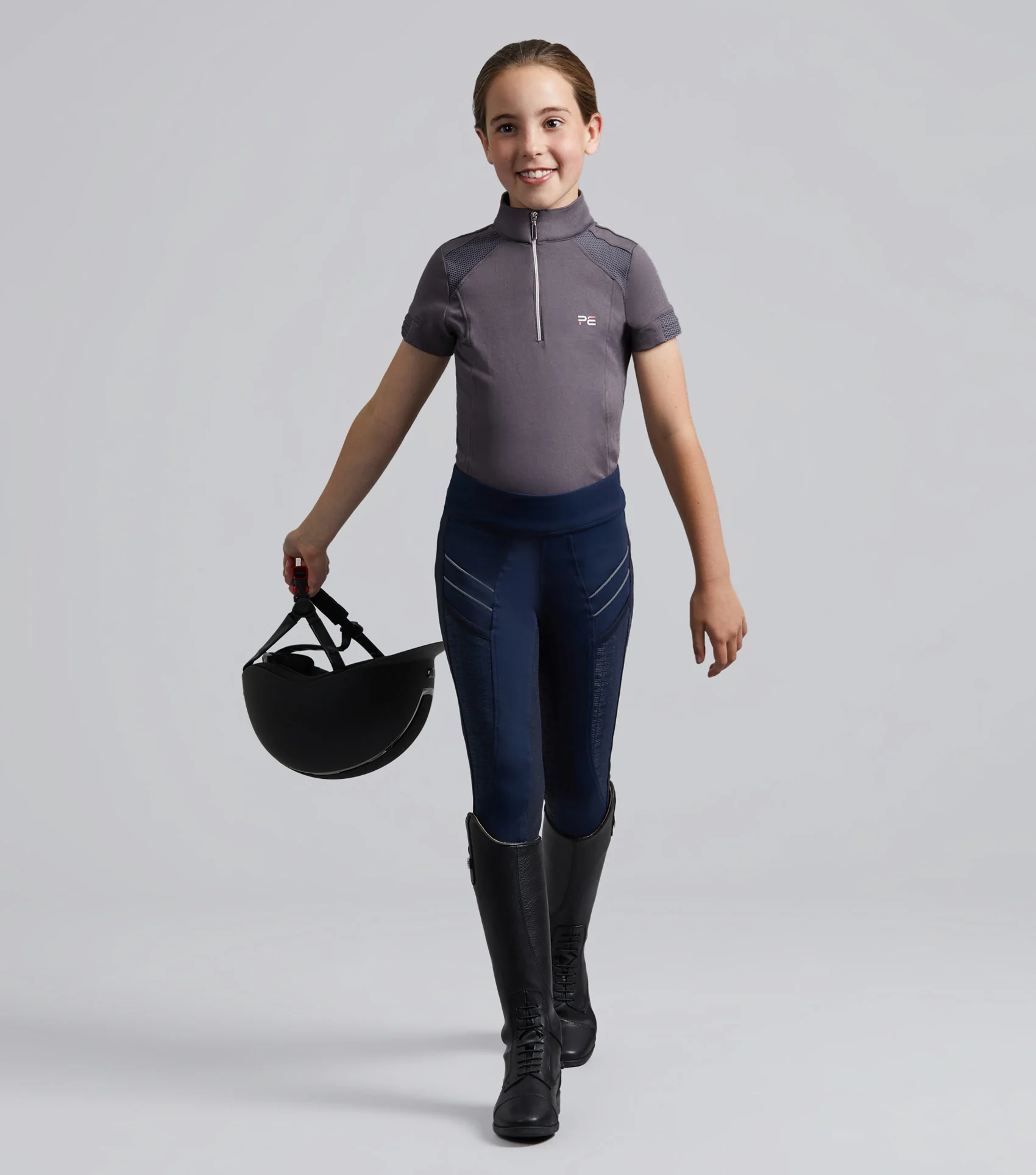 Astrid Girls Full Seat Gel Pull On Riding Tights Navy - Image 6