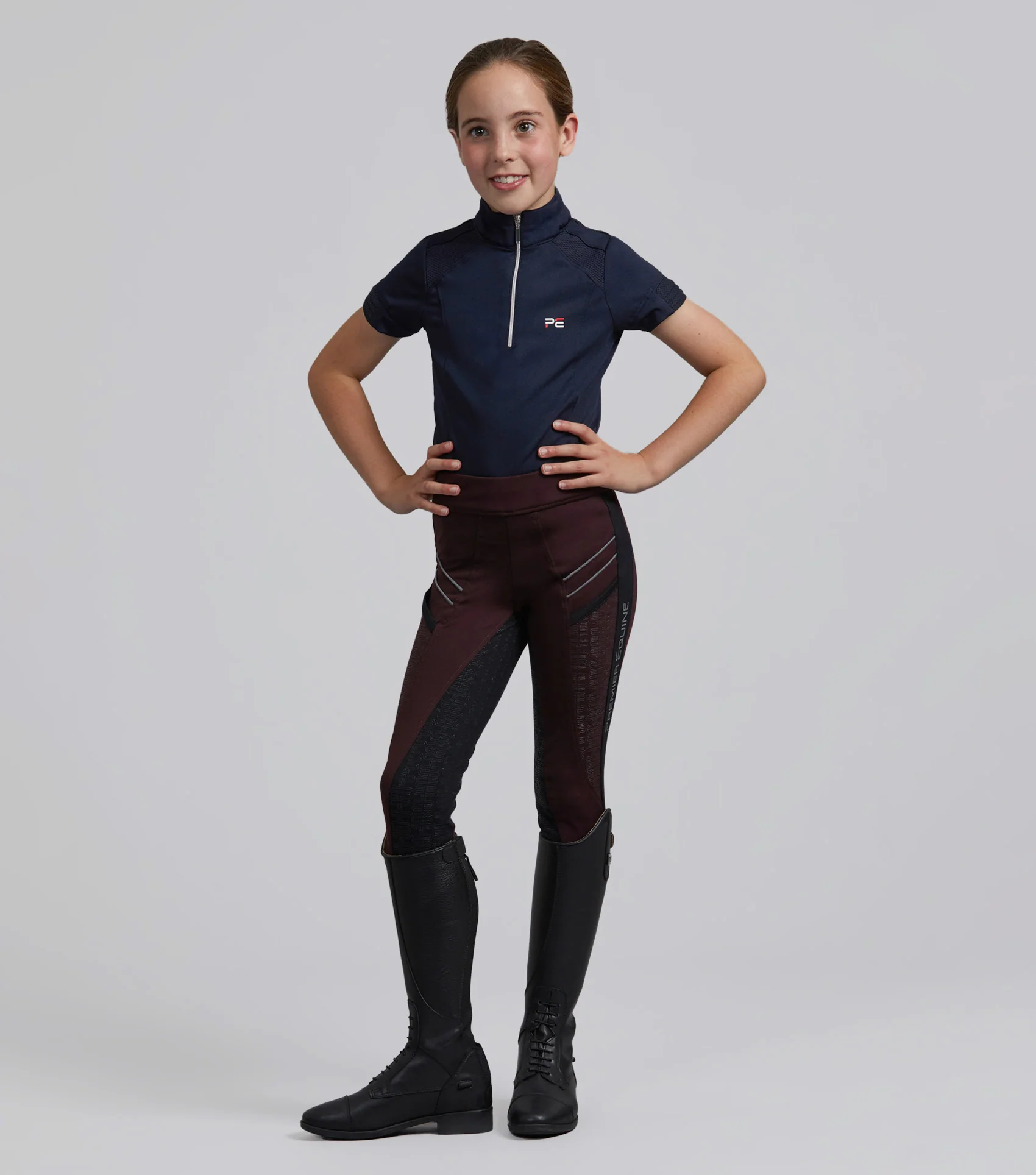 Astrid Girls Full Seat Gel Pull On Riding Tights Wine
