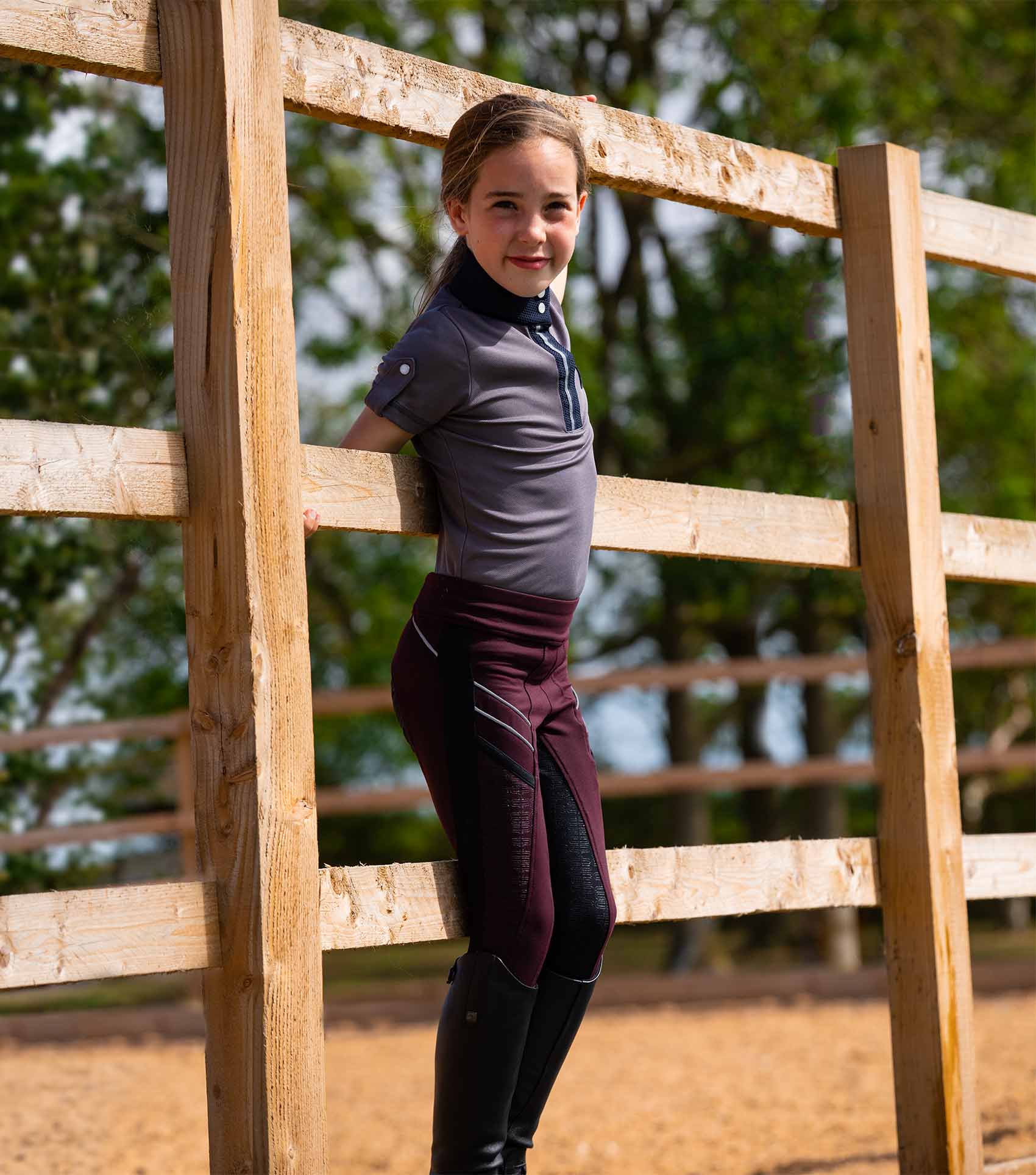 Astrid Girls Full Seat Gel Pull On Riding Tights Wine - Image 2