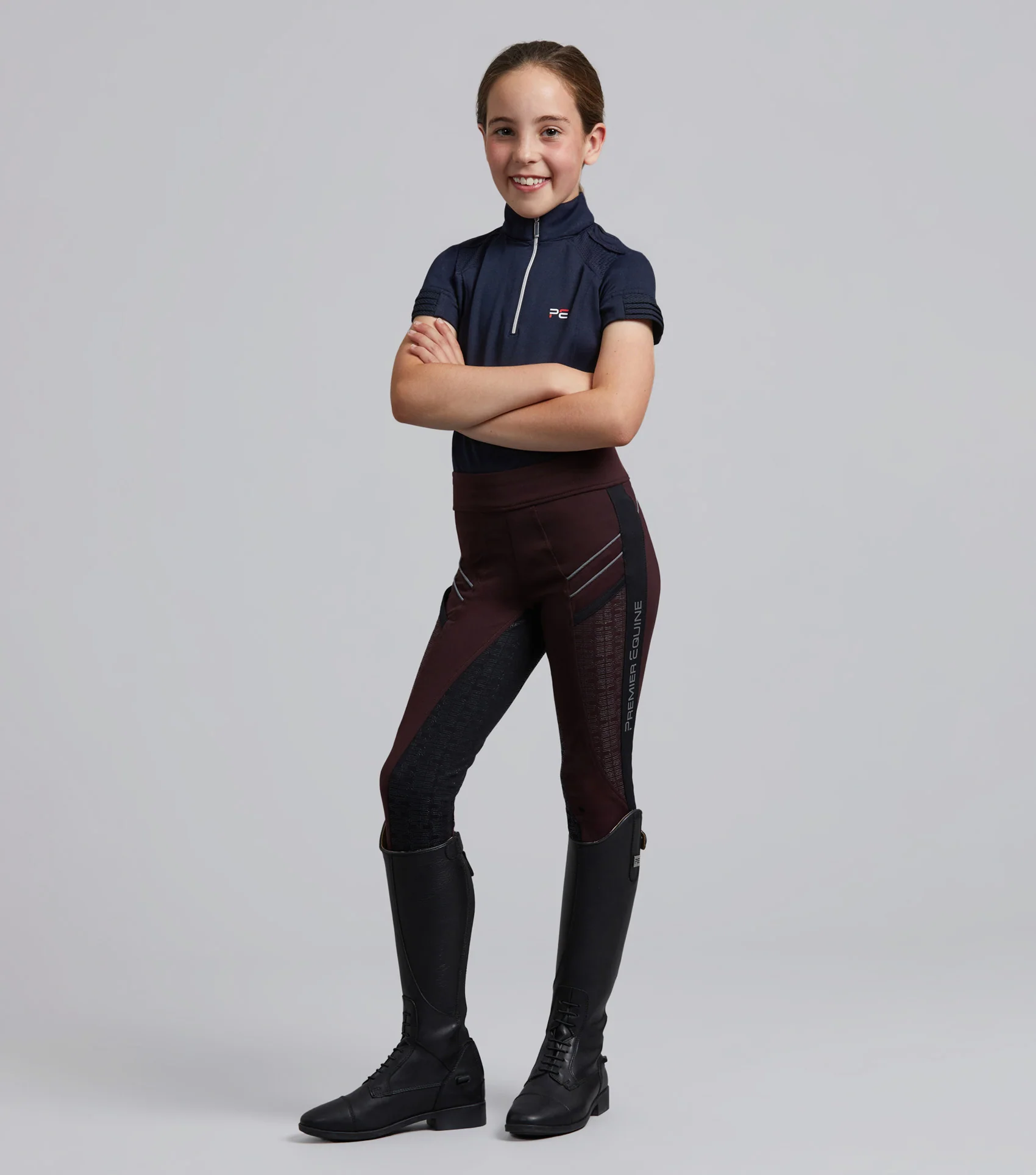 Astrid Girls Full Seat Gel Pull On Riding Tights Wine - Image 6