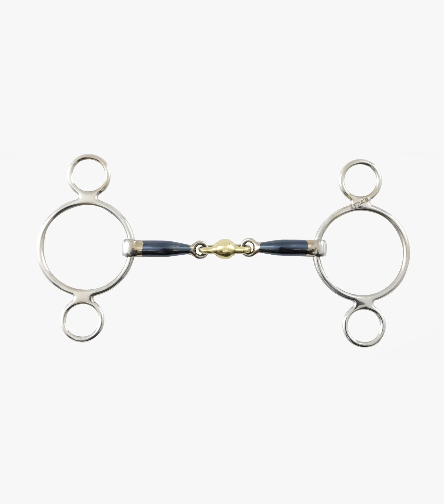 Blue Sweet Iron Two Ring Gag with Brass Alloy Lozenge