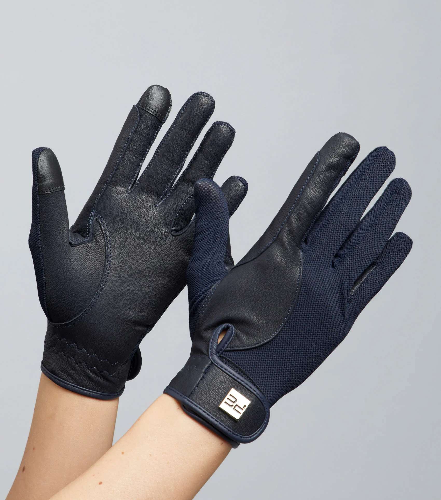 Bordoni Leather Mesh Riding Gloves Navy