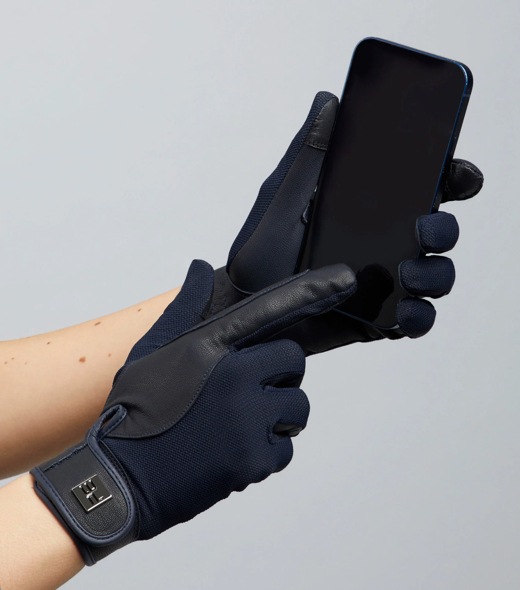 Bordoni Leather Mesh Riding Gloves Navy - Image 2