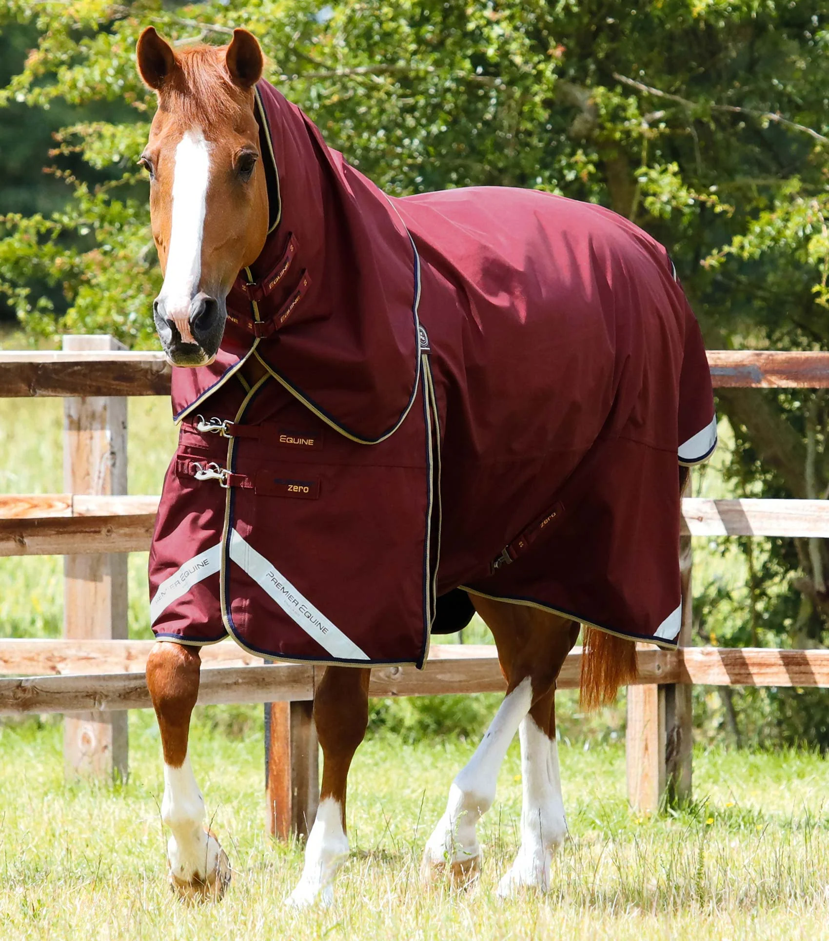 Buster Zero Turnout Rug with Classic Neck Cover Burgundy