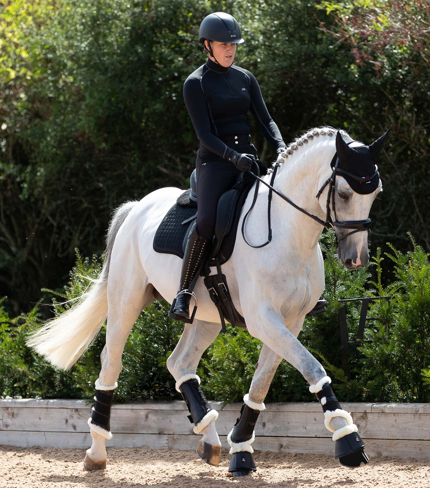 Close Contact Merino Wool European Saddle Pad - Dressage Square Black/Black Wool - Image 5