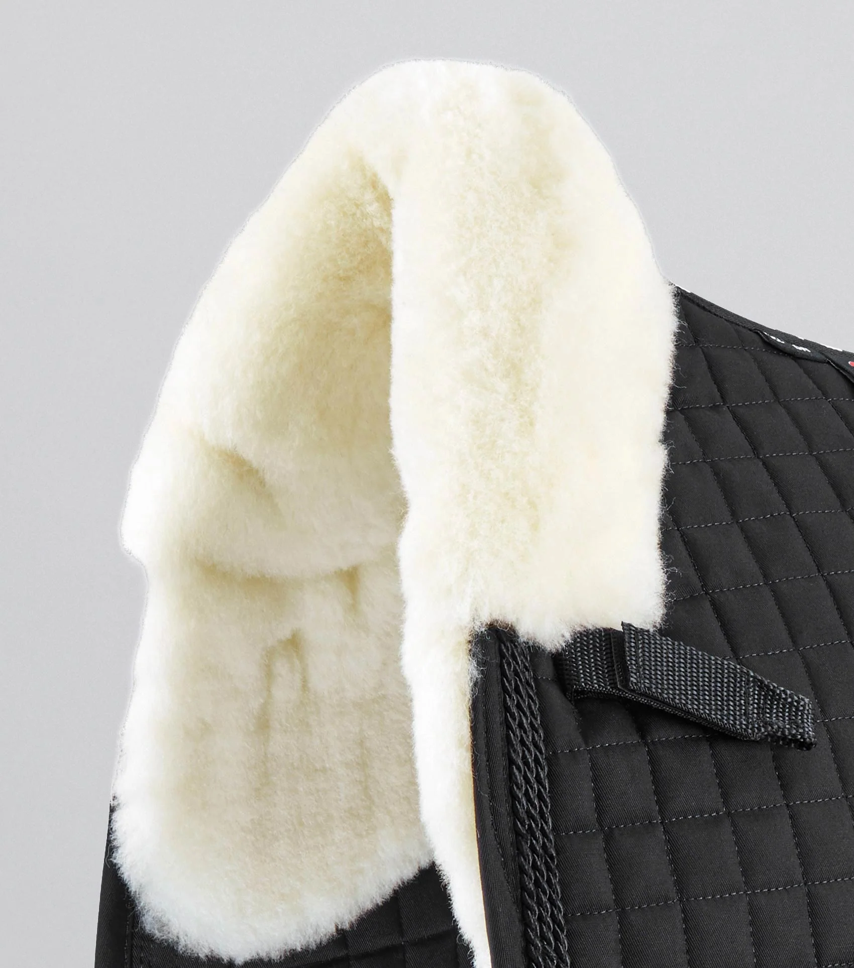 Close Contact Merino Wool European Saddle Pad - Dressage Square Black/Natural Wool - Image 2