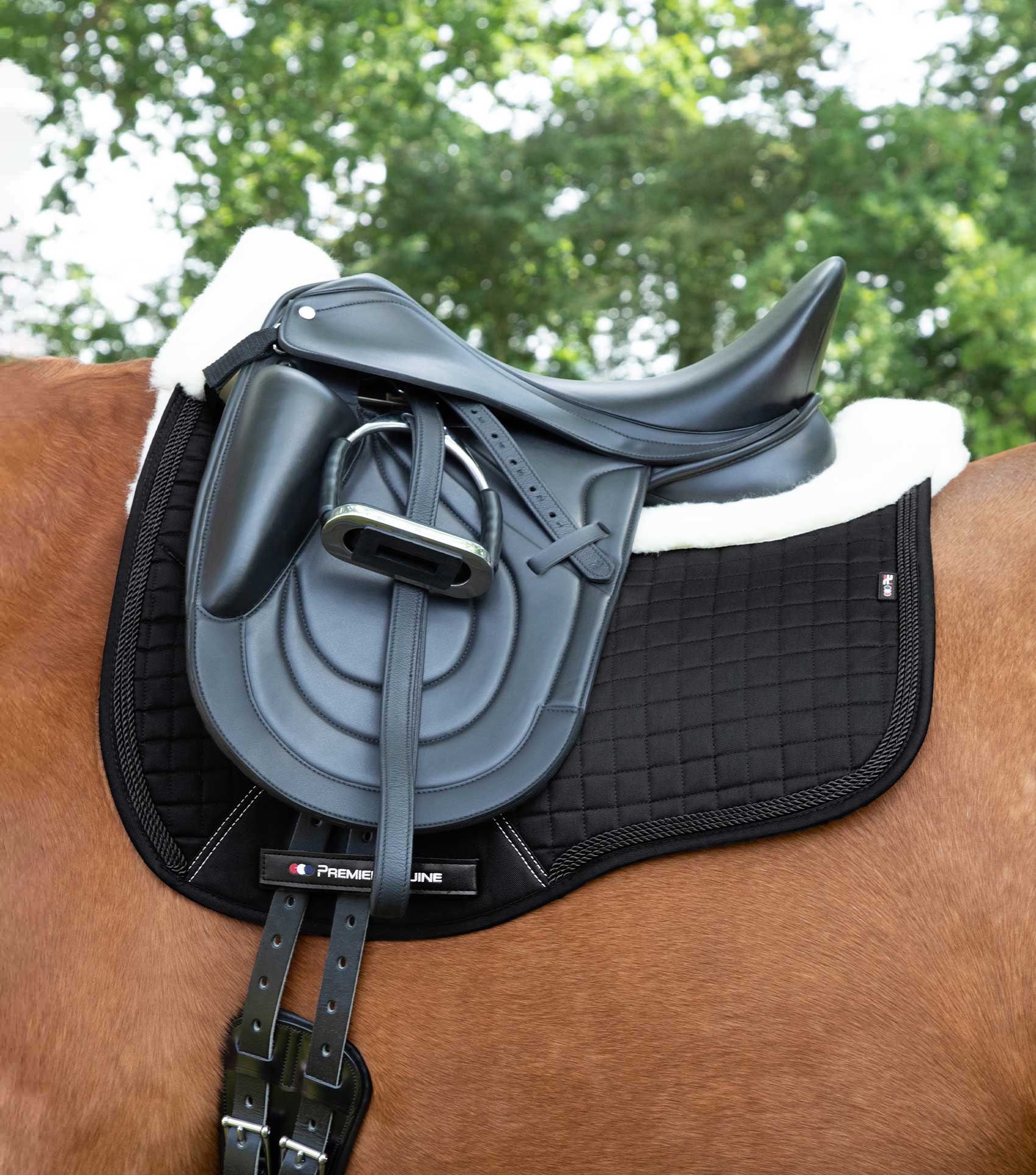 Close Contact Merino Wool European Saddle Pad - Dressage Square Black/Natural Wool - Image 5