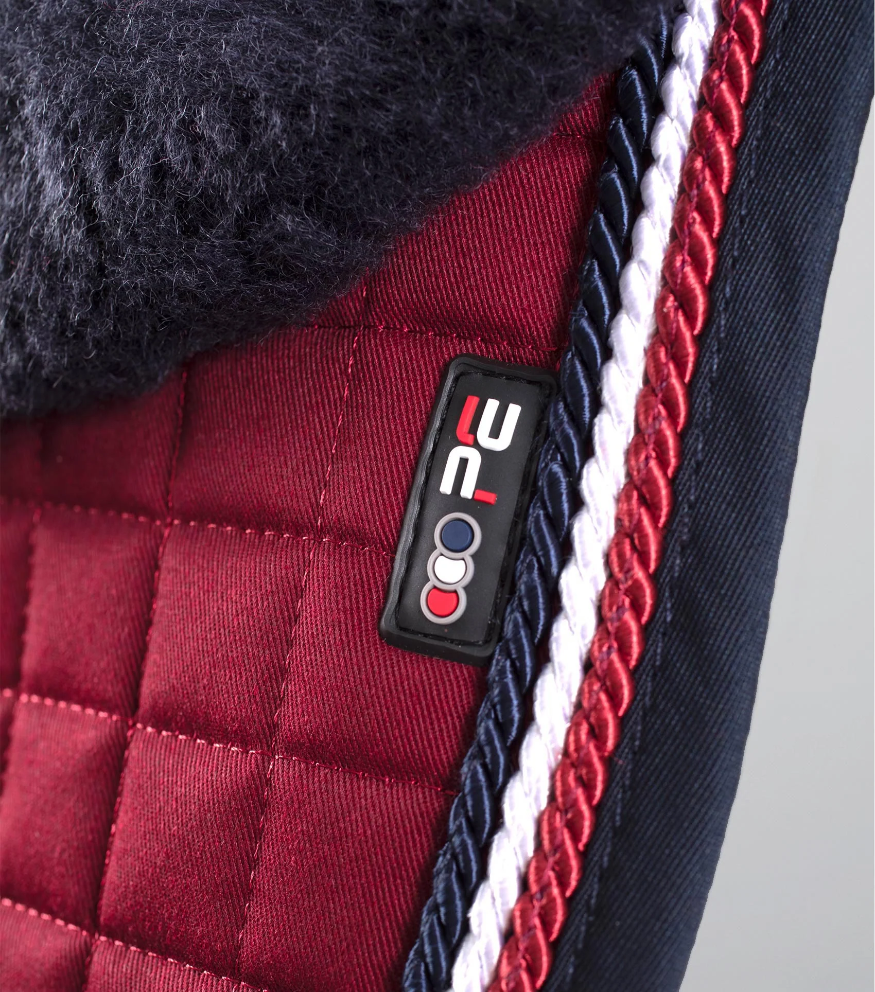 Close Contact Merino Wool European Saddle Pad - Dressage Square Burgundy/Navy - Image 3
