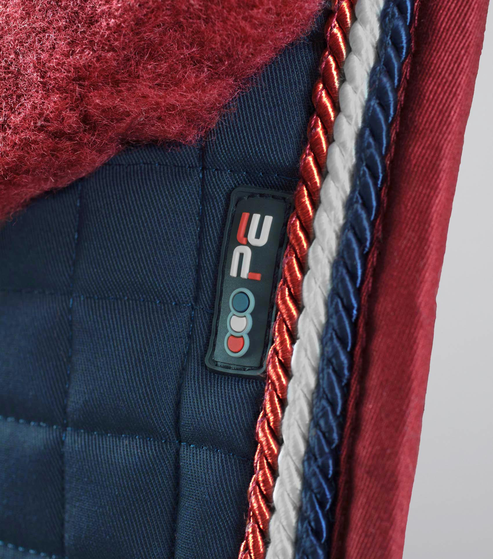 Close Contact Merino Wool European Saddle Pad - Dressage Square Navy/Burgundy Wool - Image 3