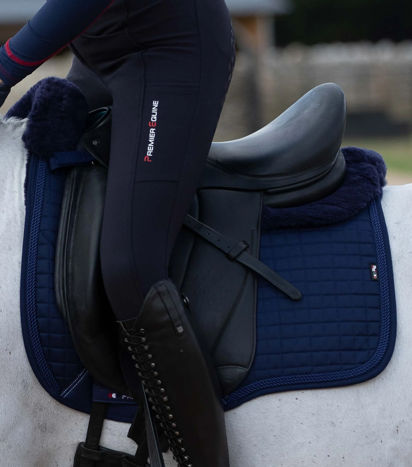 Close Contact Merino Wool European Saddle Pad - Dressage Square Navy/Navy Wool - Image 5