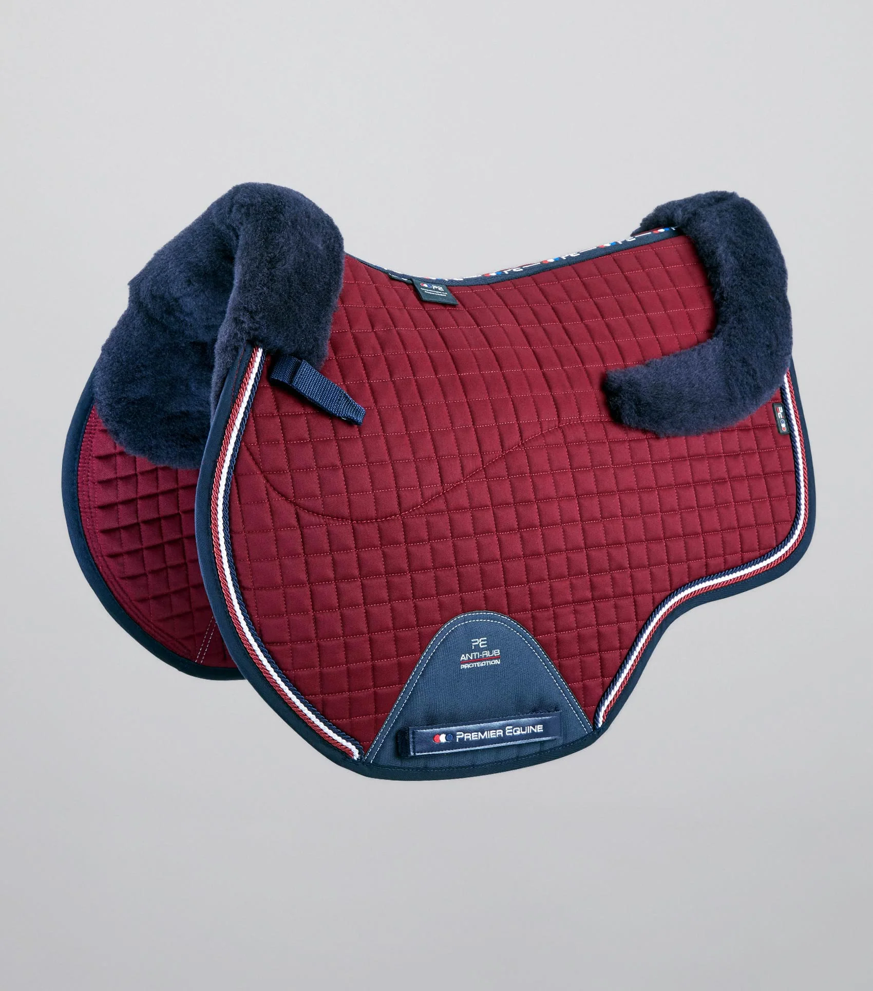 Close Contact Merino Wool European Saddle Pad - GP/Jump Square Burgundy/Navy Wool
