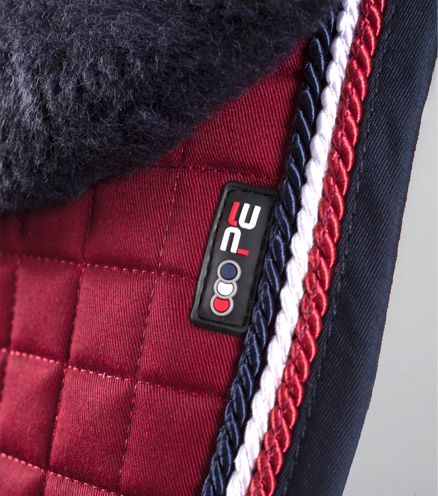 Close Contact Merino Wool European Saddle Pad - GP/Jump Square Burgundy/Navy Wool - Image 2