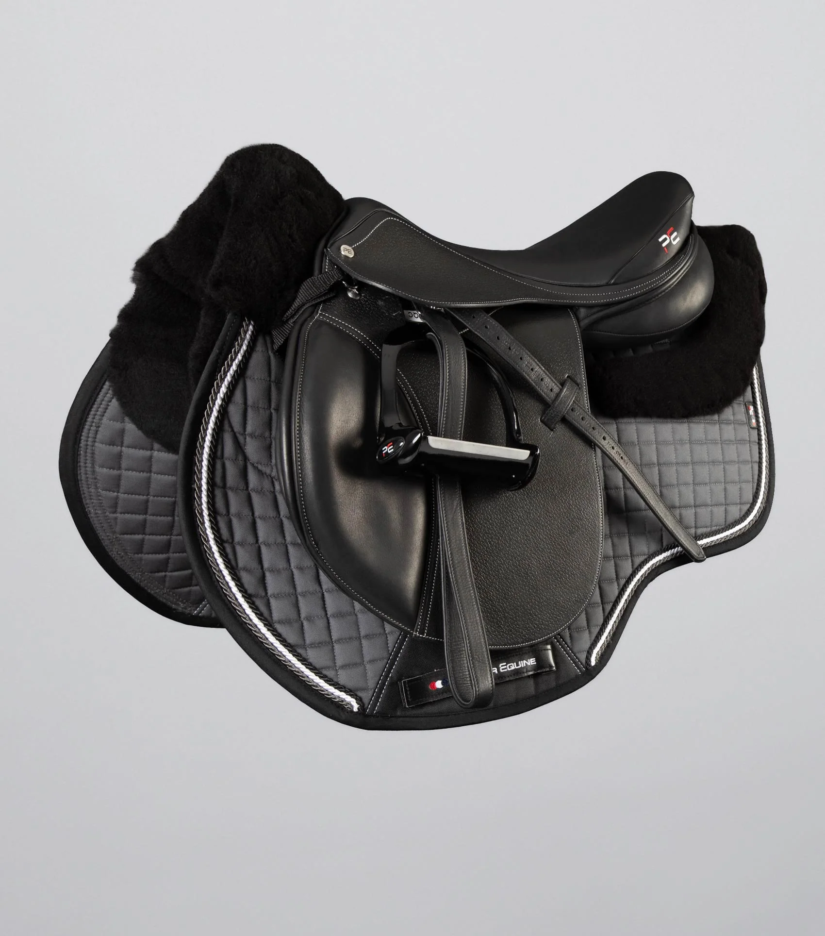 Close Contact Merino Wool European Saddle Pad - GP/Jump Square Grey/Black Wool - Image 2