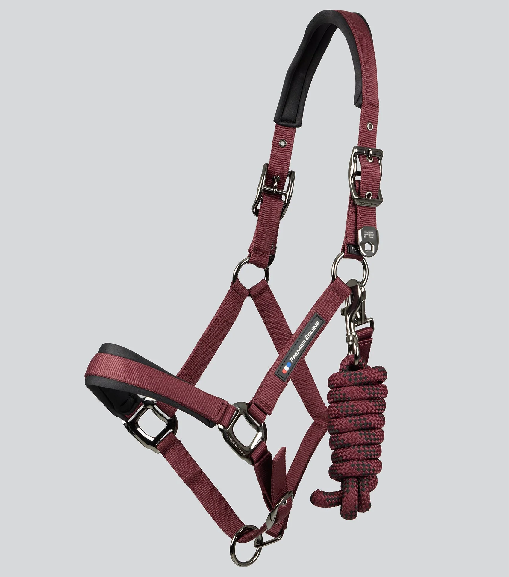 Corda Padded Head Collar with Lead Rope Burgundy - Image 2