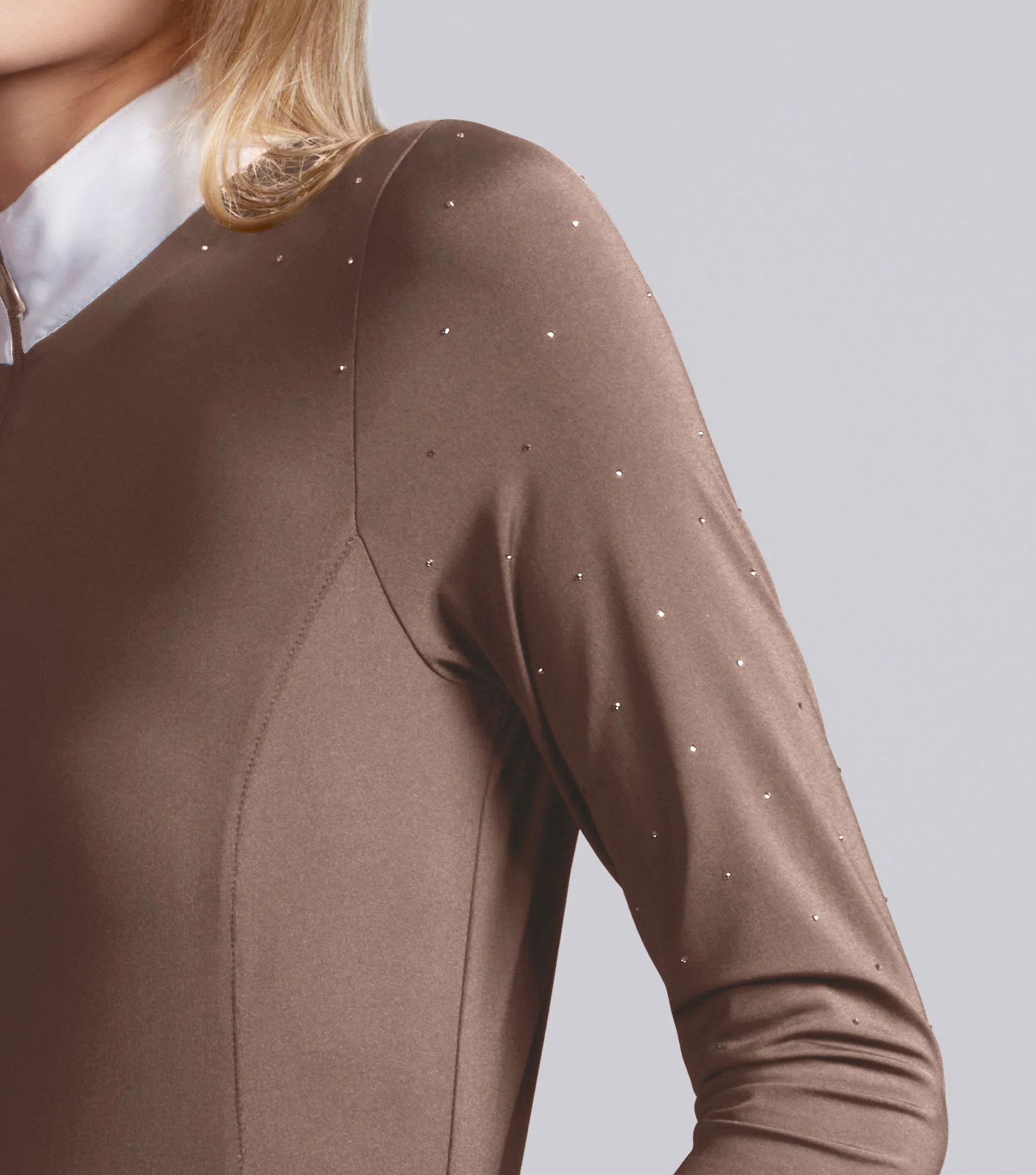 Cristalli Womens Long Sleeve Competition Shirt Mocha Latte - Image 4