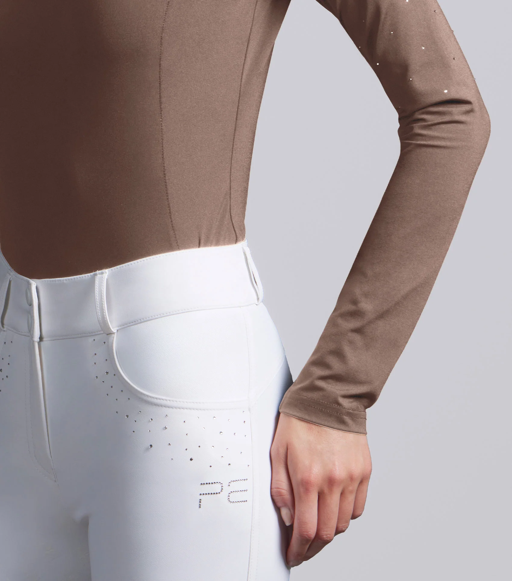 Cristalli Womens Long Sleeve Competition Shirt Mocha Latte - Image 5