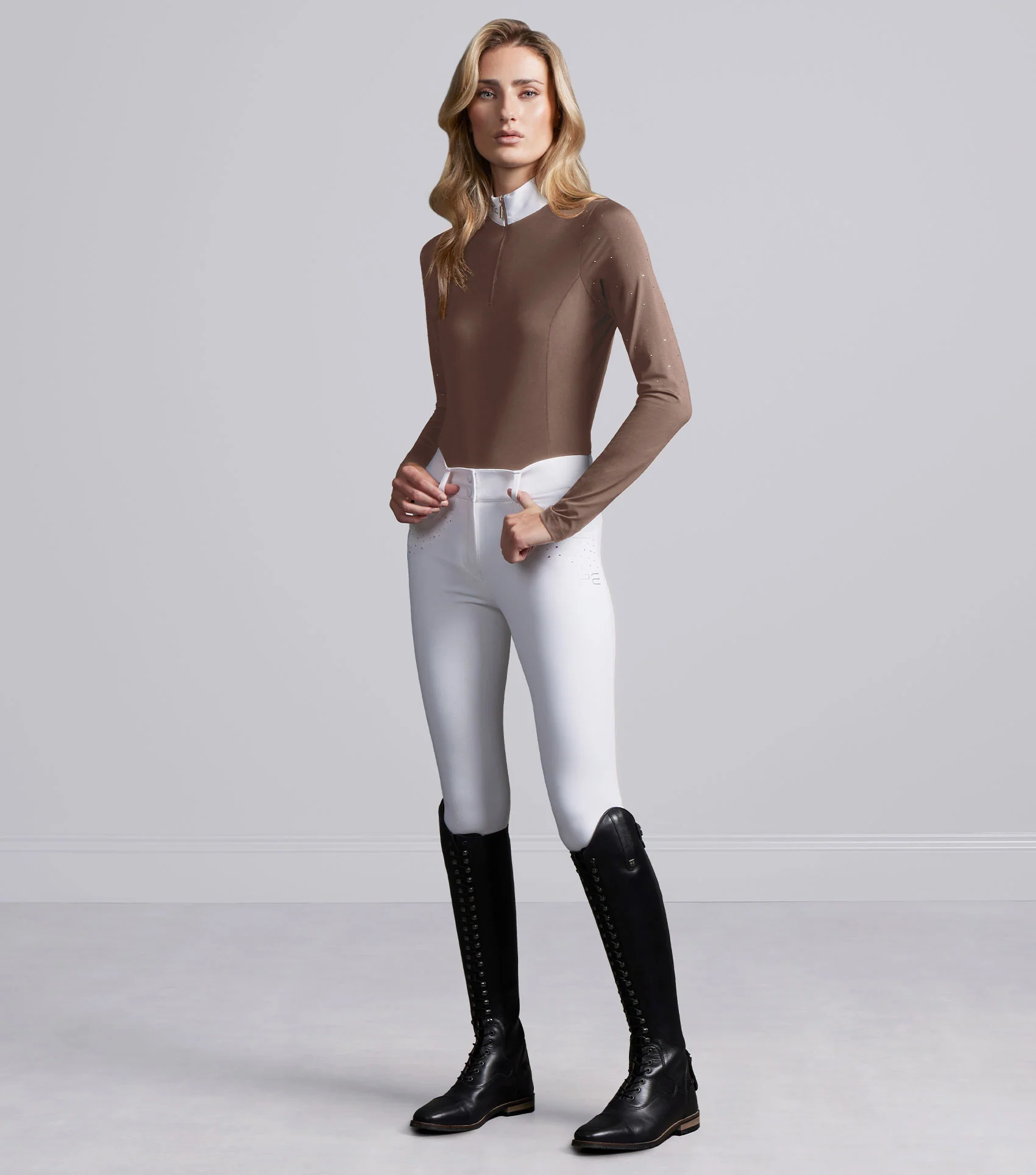 Cristalli Womens Long Sleeve Competition Shirt Mocha Latte - Image 6