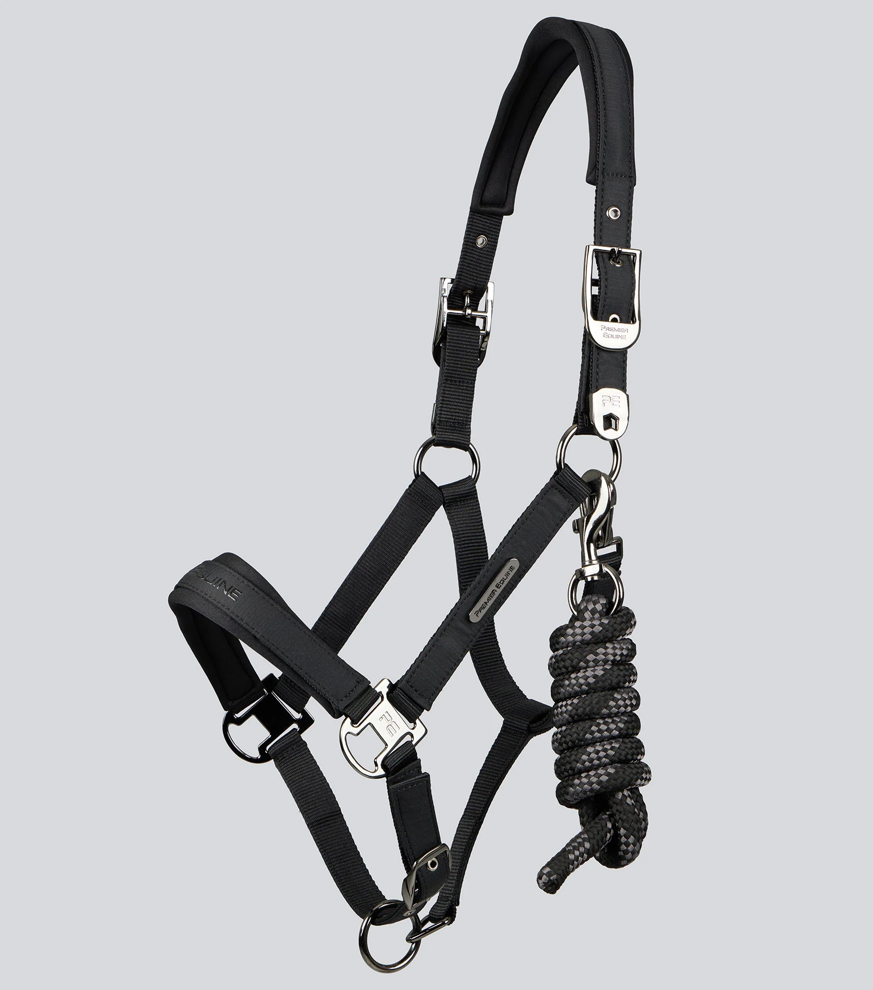 Duco Padded Head Collar With Lead Rope Black - Image 2