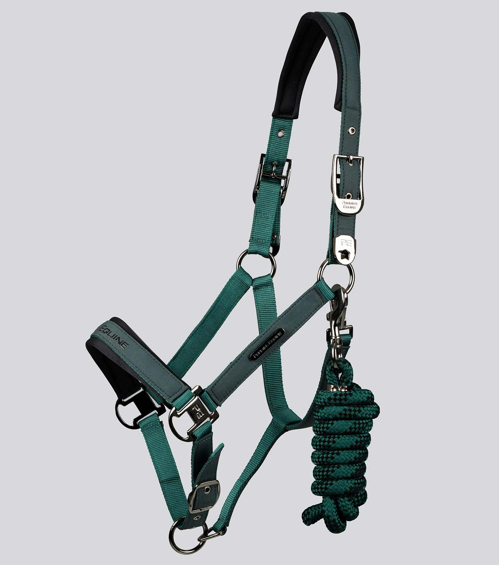 Duco Padded Head Collar with Lead Rope Green - Image 2