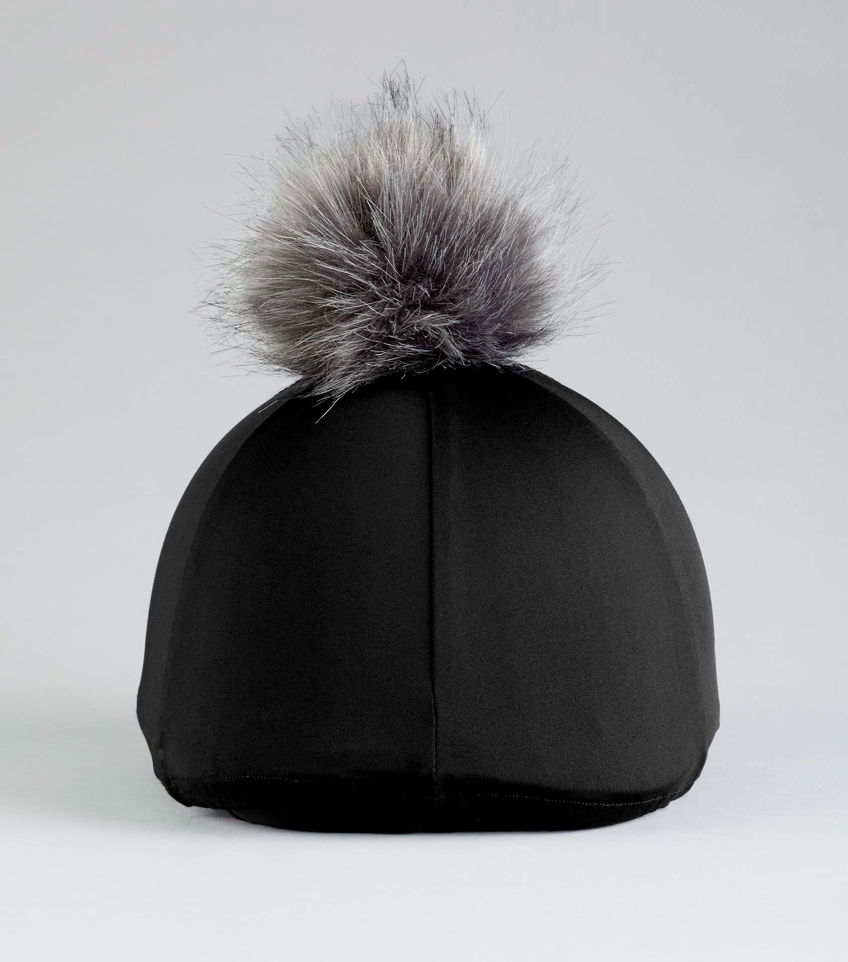 Jersey Hat Silk with Faux Fur Pom Pom Black - Image 2