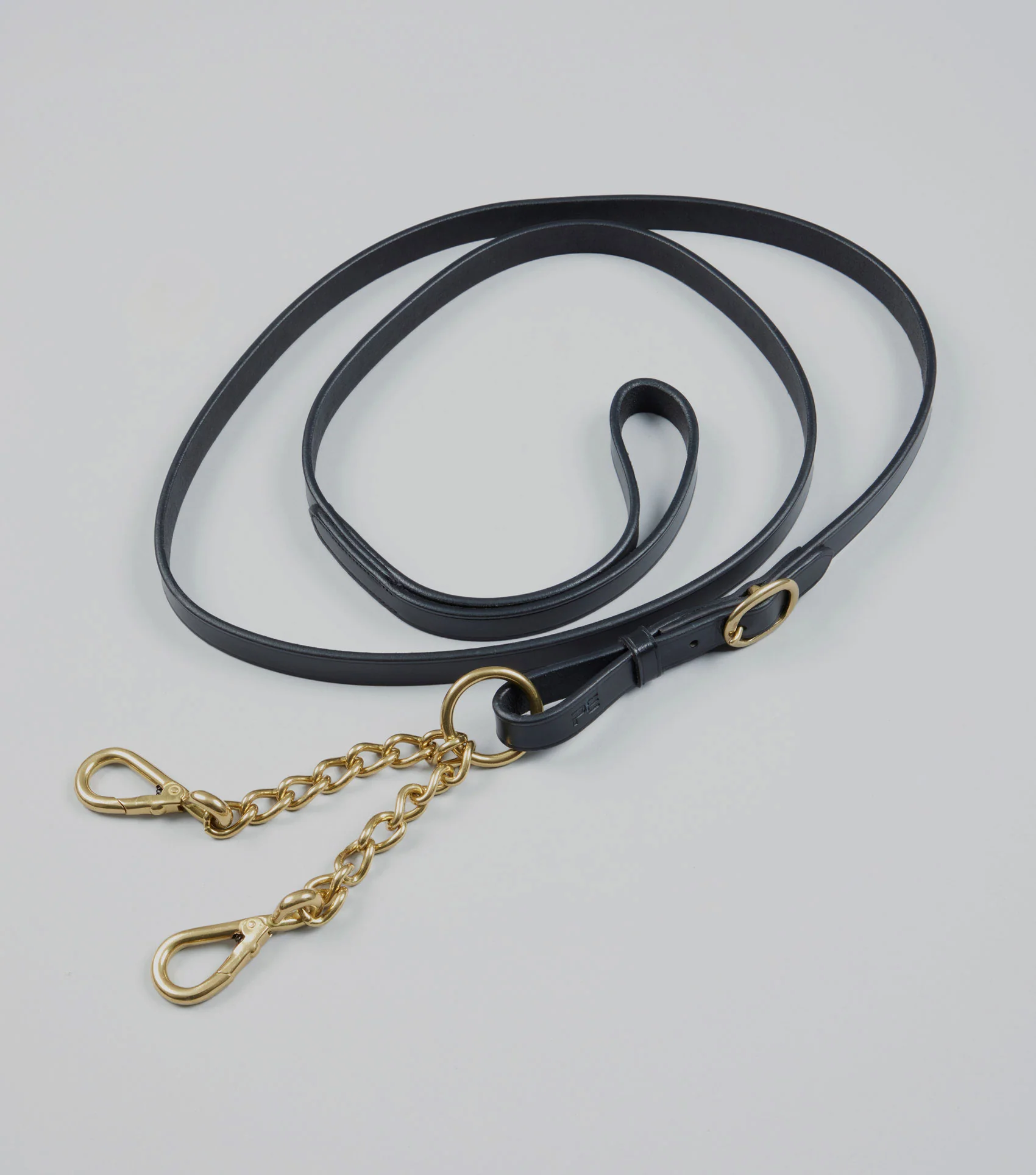 Leather Lead Rein with Chain Coupling Black - Image 4