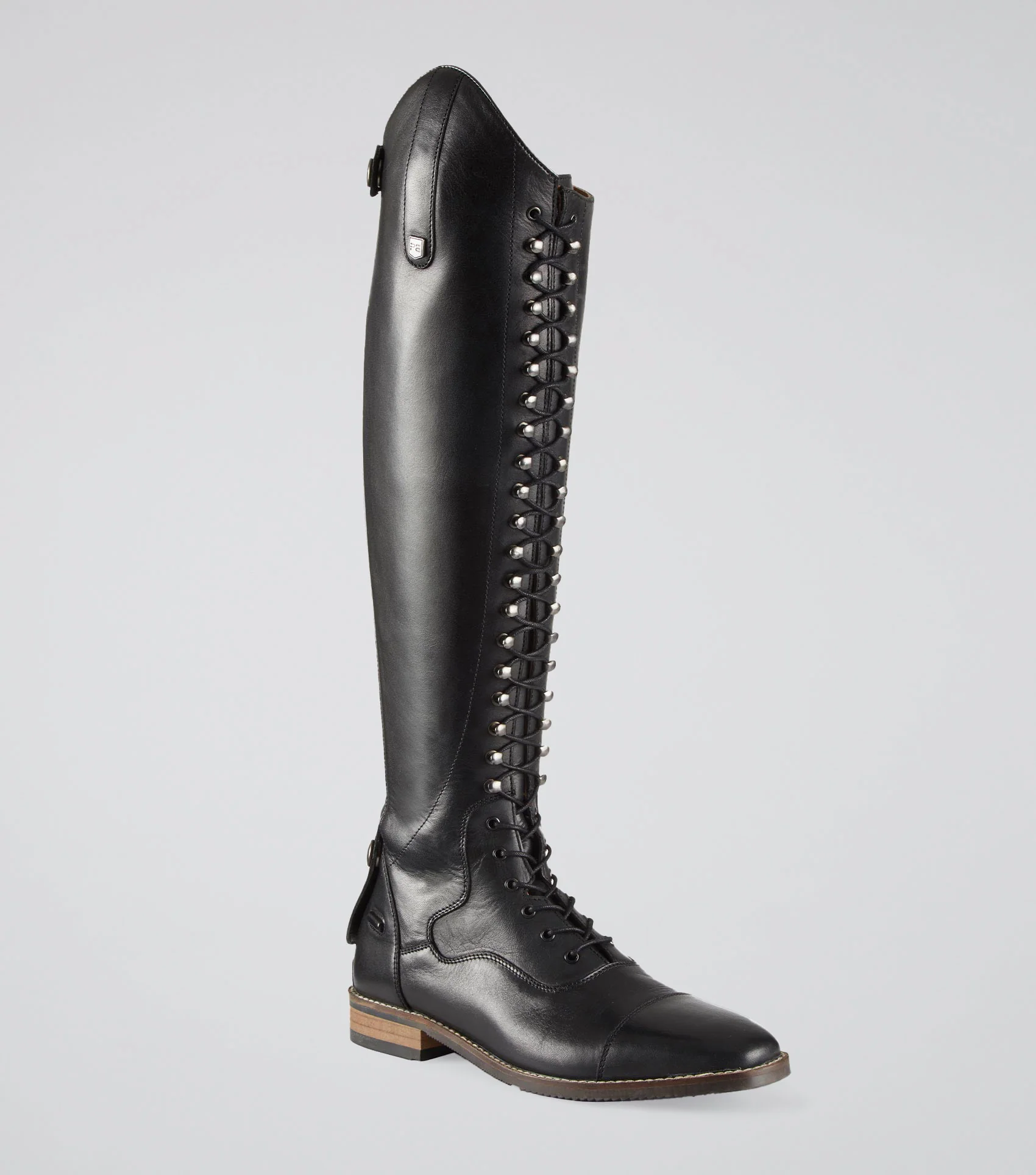 Maurizia Ladies Lace Front Tall Leather Riding Boots Black