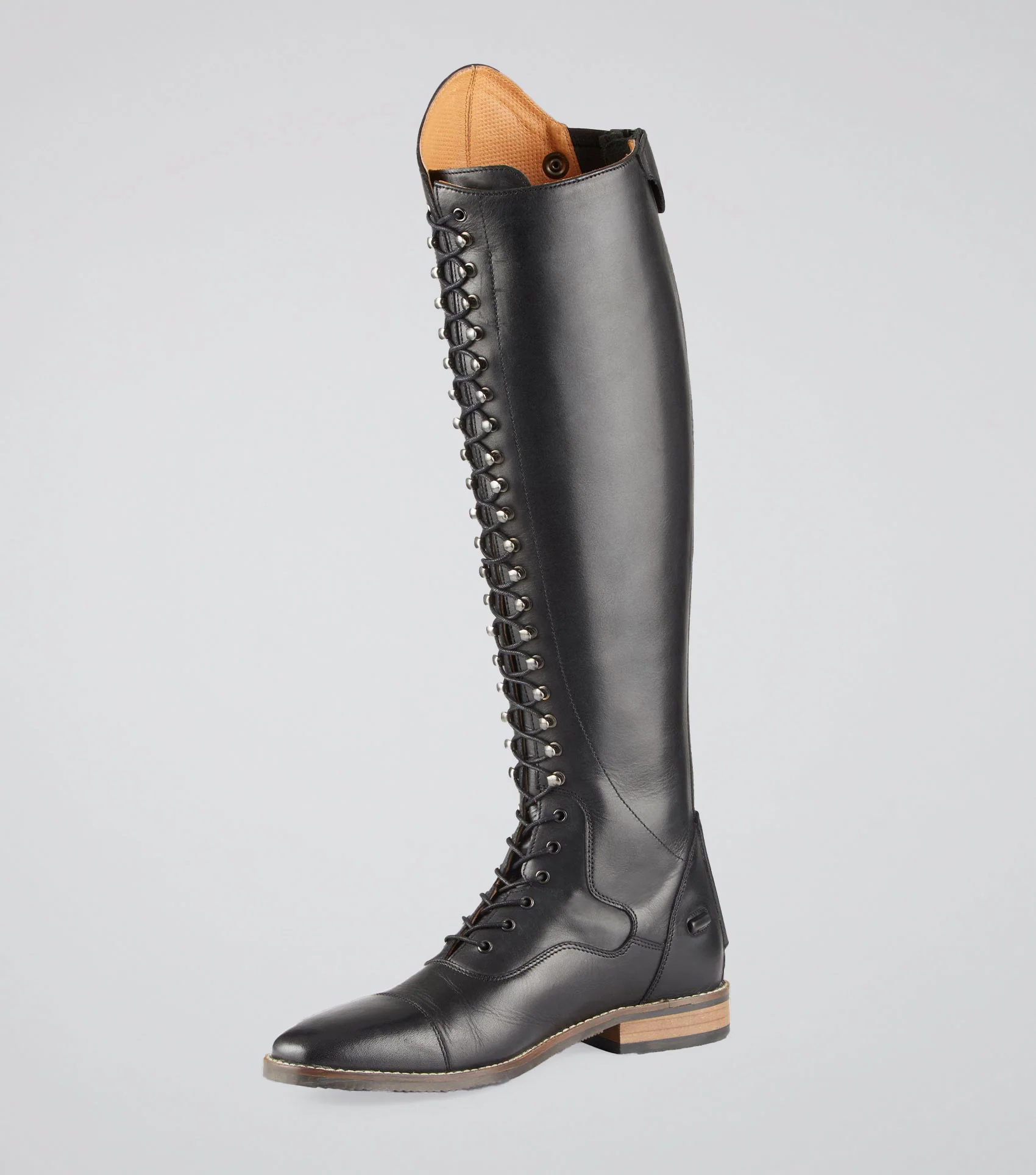 Maurizia Ladies Lace Front Tall Leather Riding Boots Black - Image 3