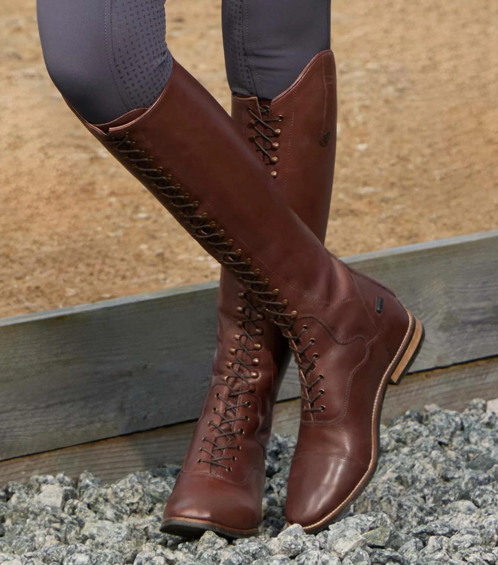 Maurizia Ladies Lace Front Tall Leather Riding Boots Brown - Image 2