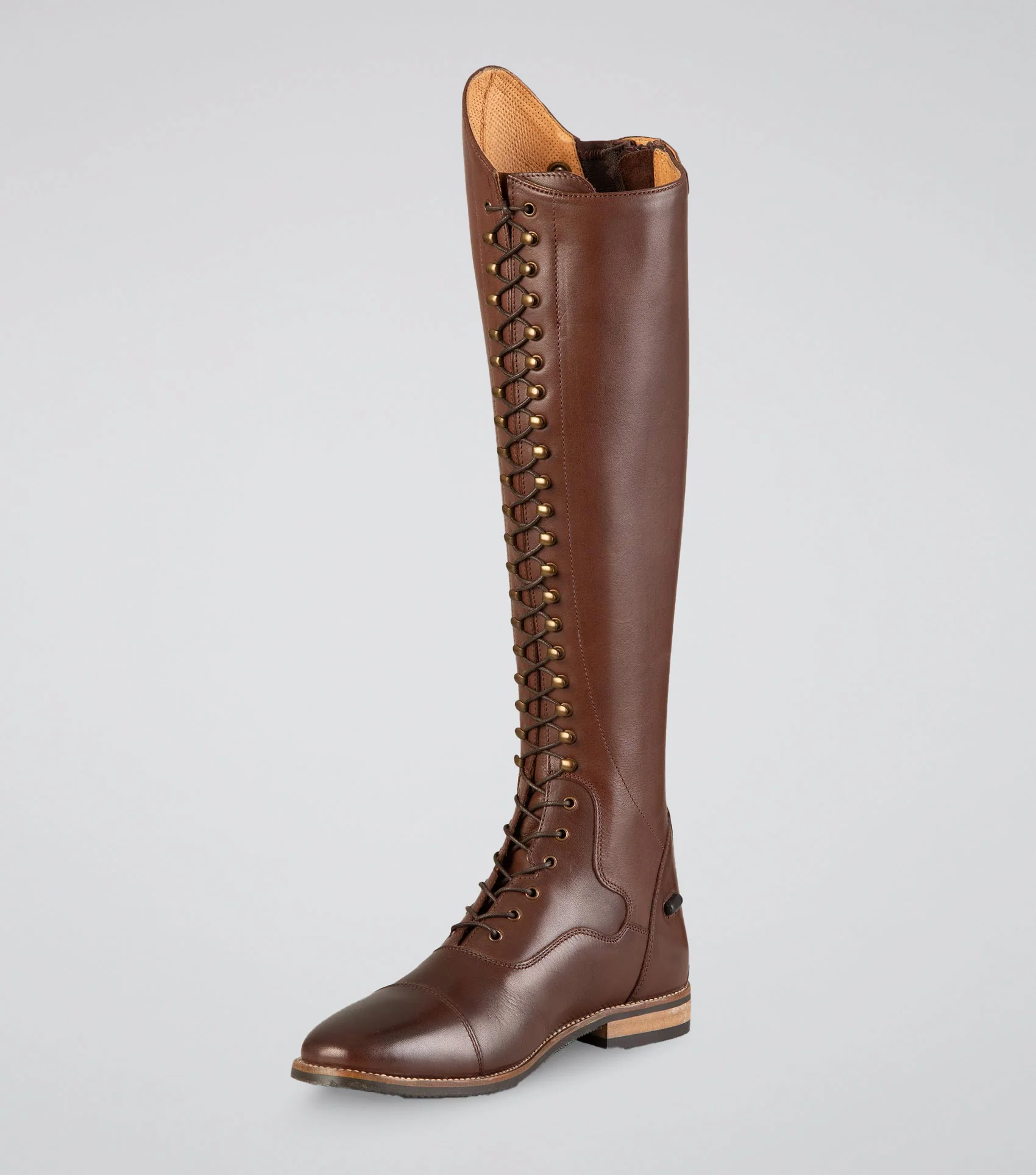 Maurizia Ladies Lace Front Tall Leather Riding Boots Brown - Image 3