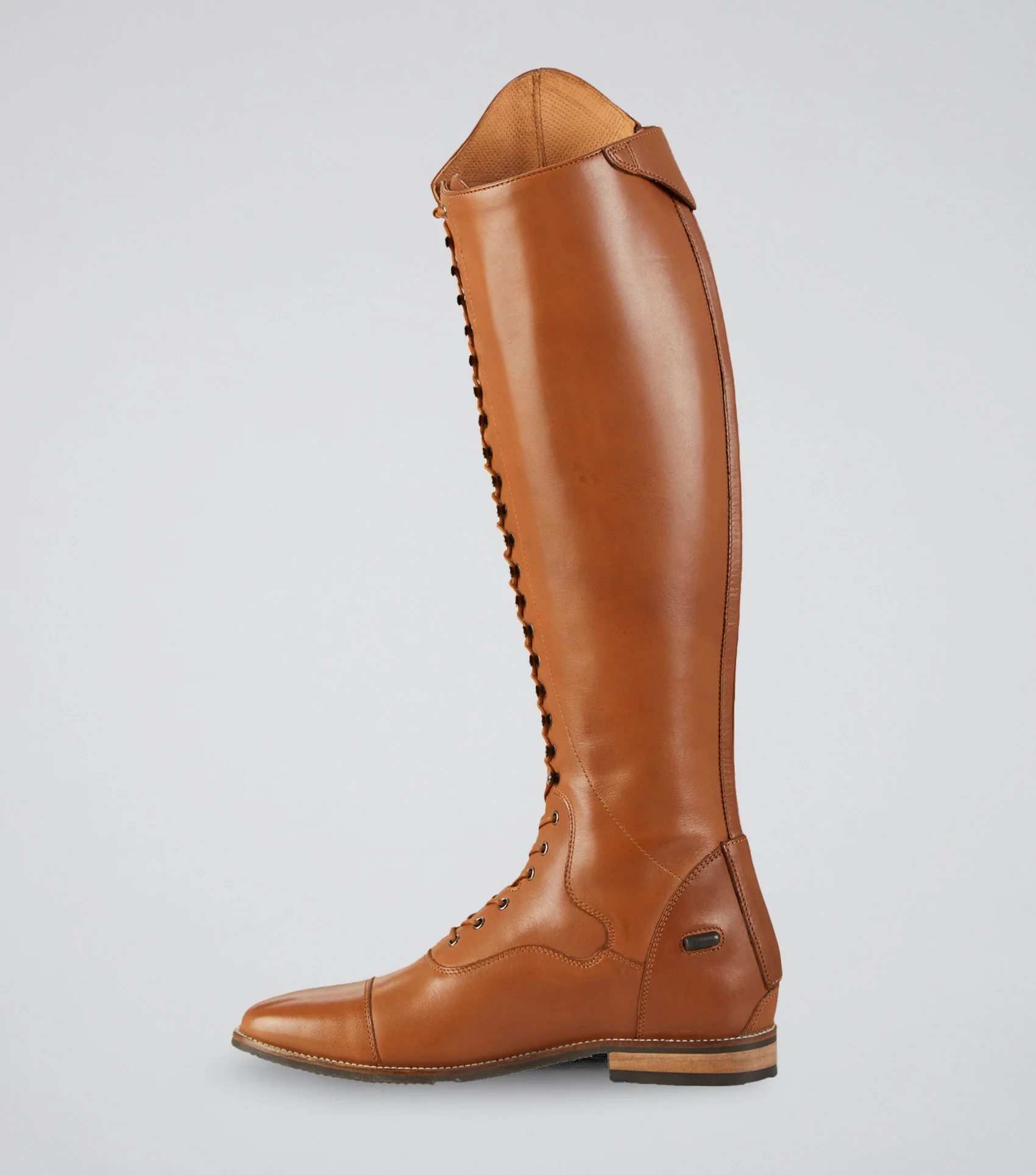 Maurizia Ladies Lace Front Tall Leather Riding Boots Cognac - Image 4