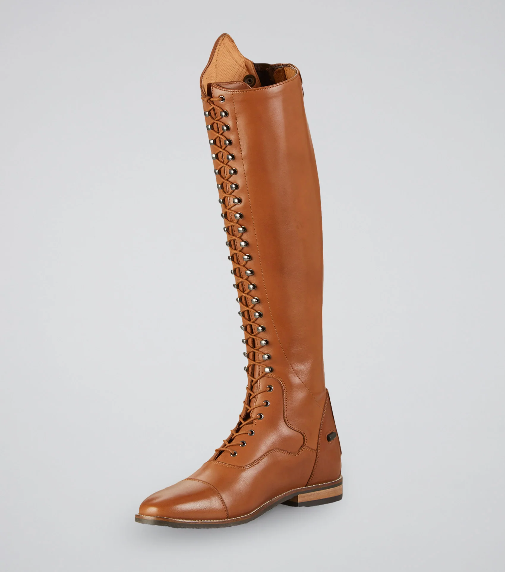 Maurizia Ladies Lace Front Tall Leather Riding Boots Cognac - Image 5