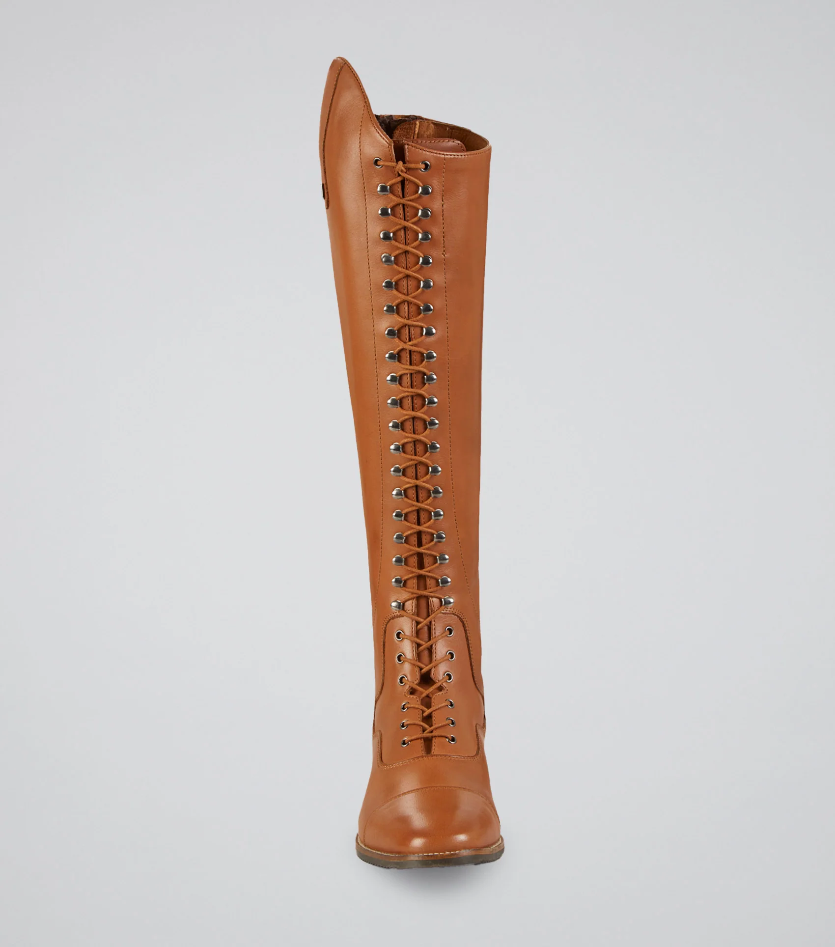 Maurizia Ladies Lace Front Tall Leather Riding Boots Cognac - Image 6