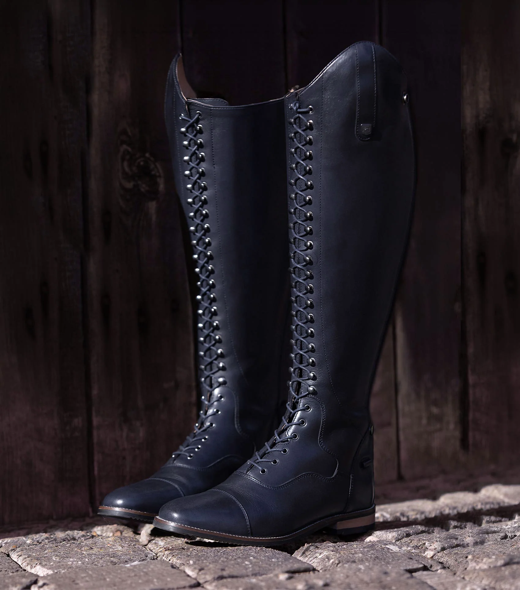 Maurizia Ladies Lace Front Tall Leather Riding Boots Navy - Image 2