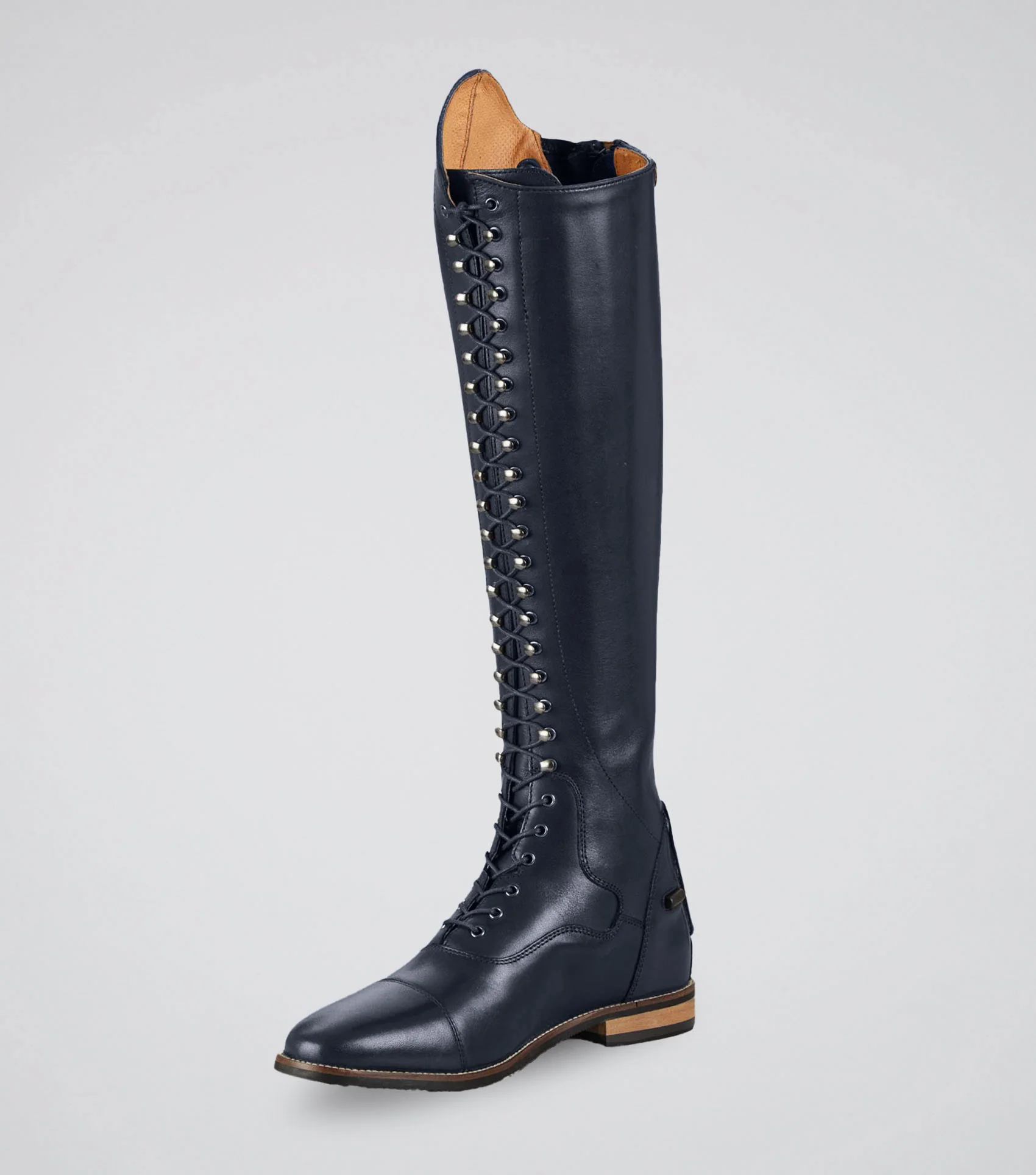 Maurizia Ladies Lace Front Tall Leather Riding Boots Navy - Image 5