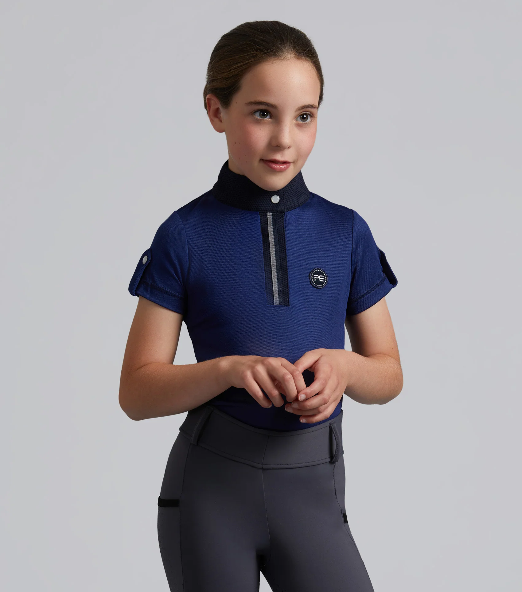 Mini Amia Girl's Technical Short Sleeve Riding Top Navy