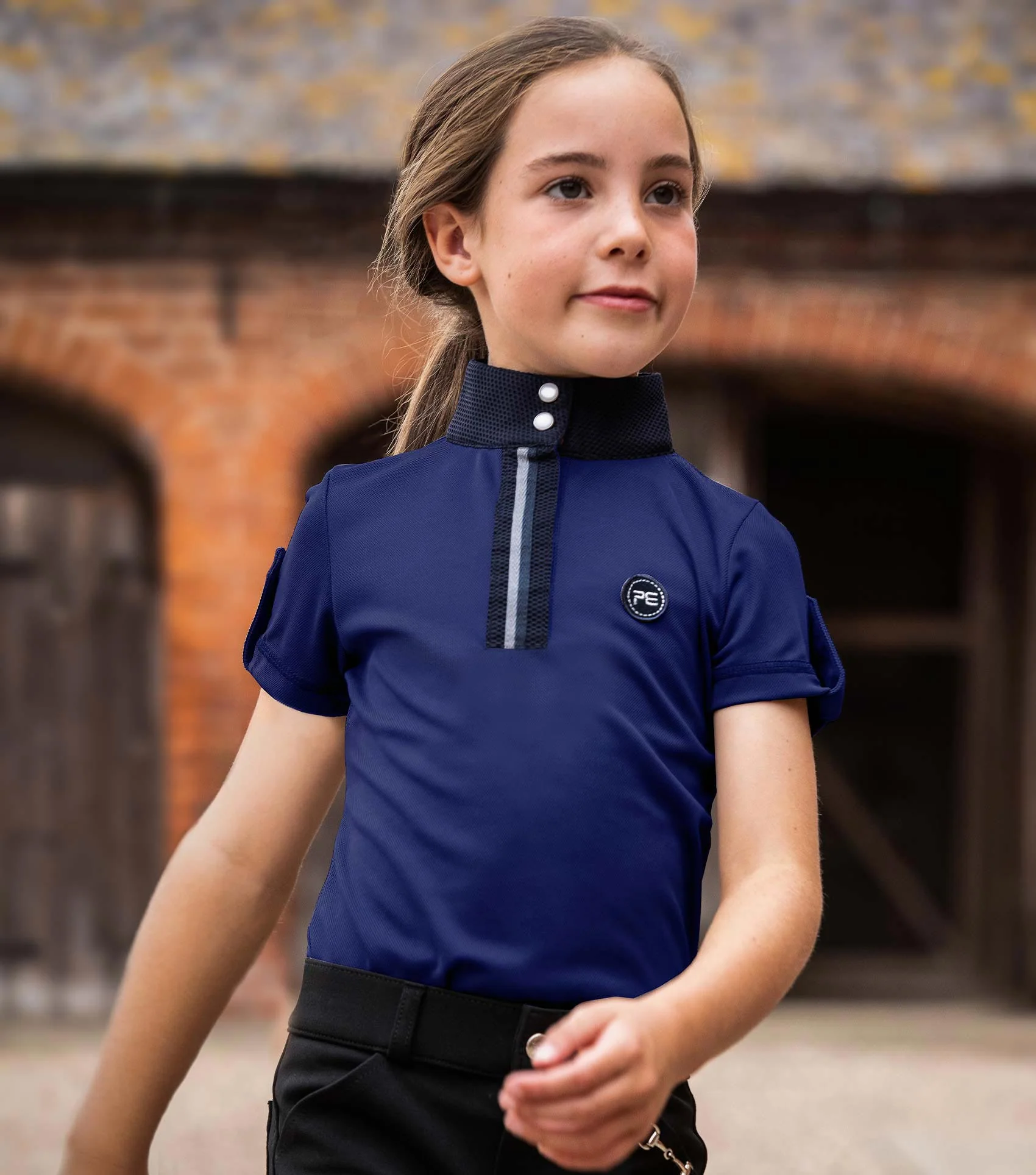 Mini Amia Girl's Technical Short Sleeve Riding Top Navy - Image 2