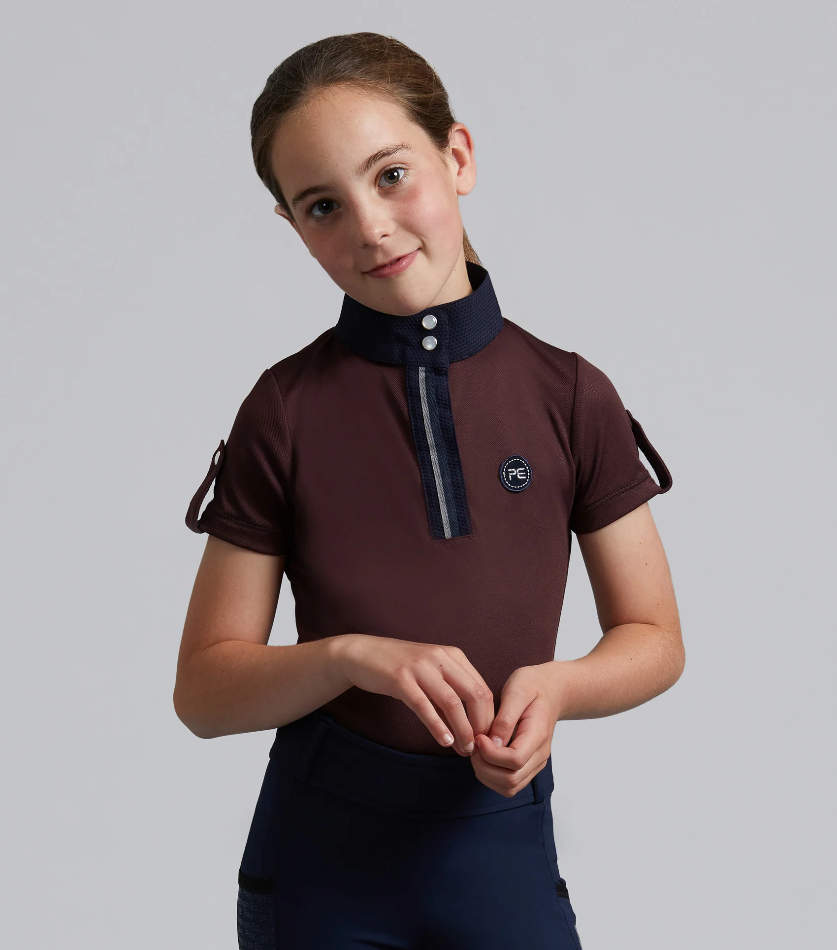 Mini Amia Girl's Technical Short Sleeve Riding Top Wine