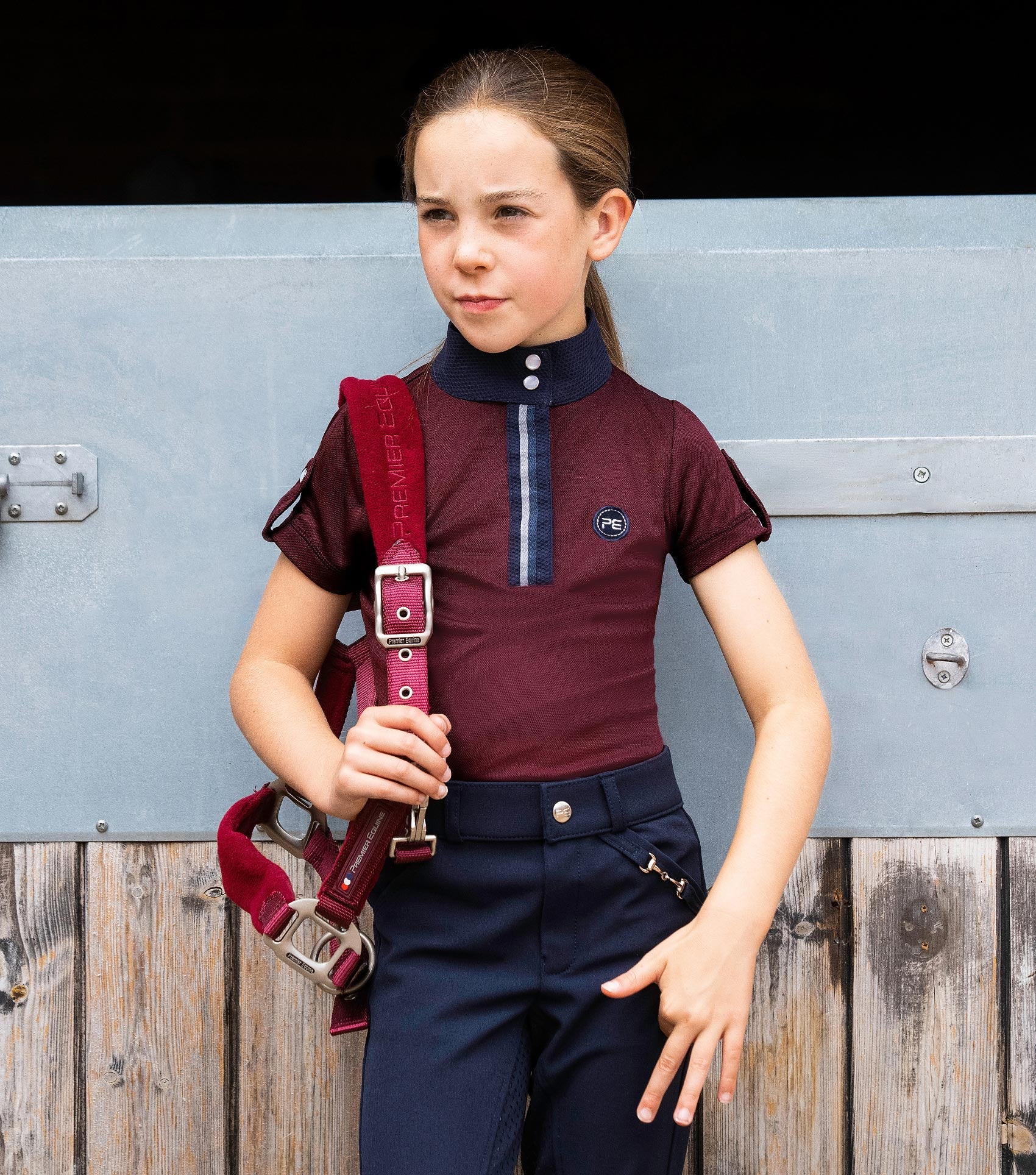 Mini Amia Girl's Technical Short Sleeve Riding Top Wine - Image 2