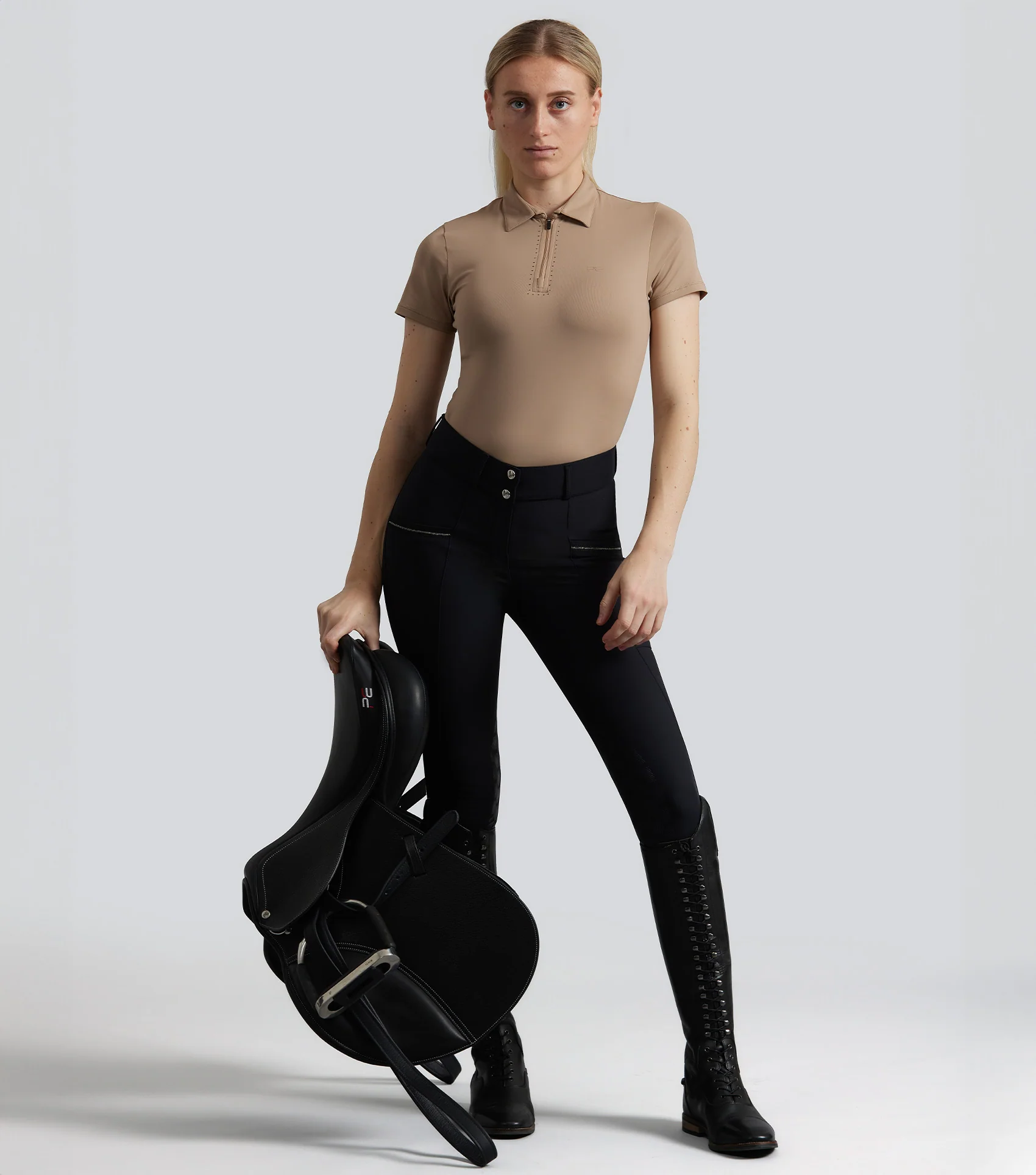 Ofena Womens Gel Knee Riding Breeches Black - Image 6