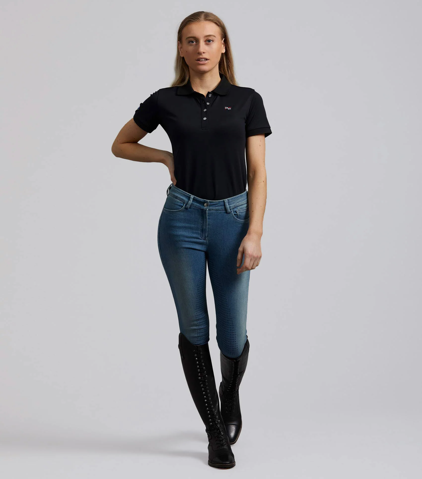 PE Ladies Team Polo Shirt Black - Image 2