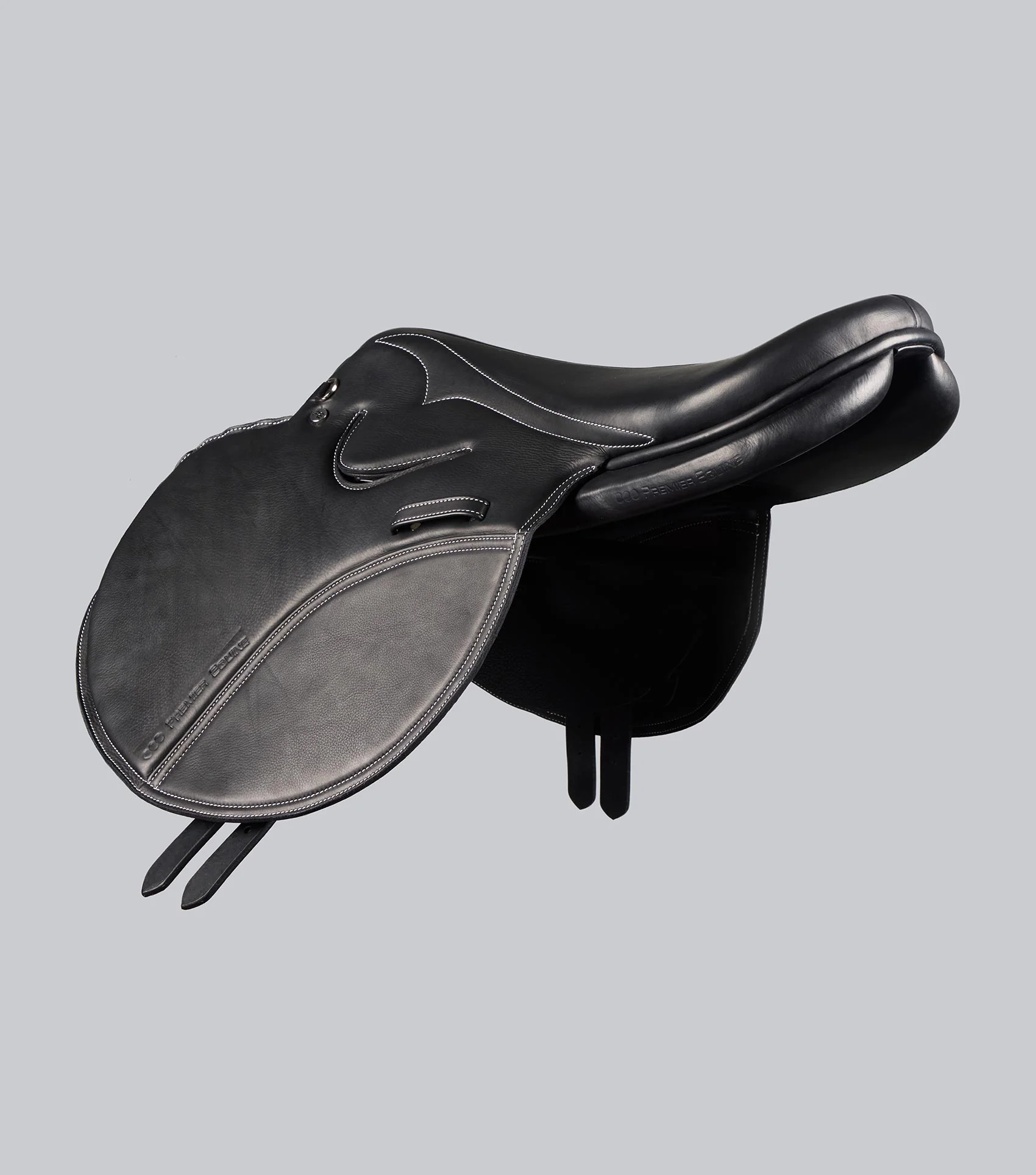 PE Leather Full Tree Exercise Racing Saddle Black - Image 4
