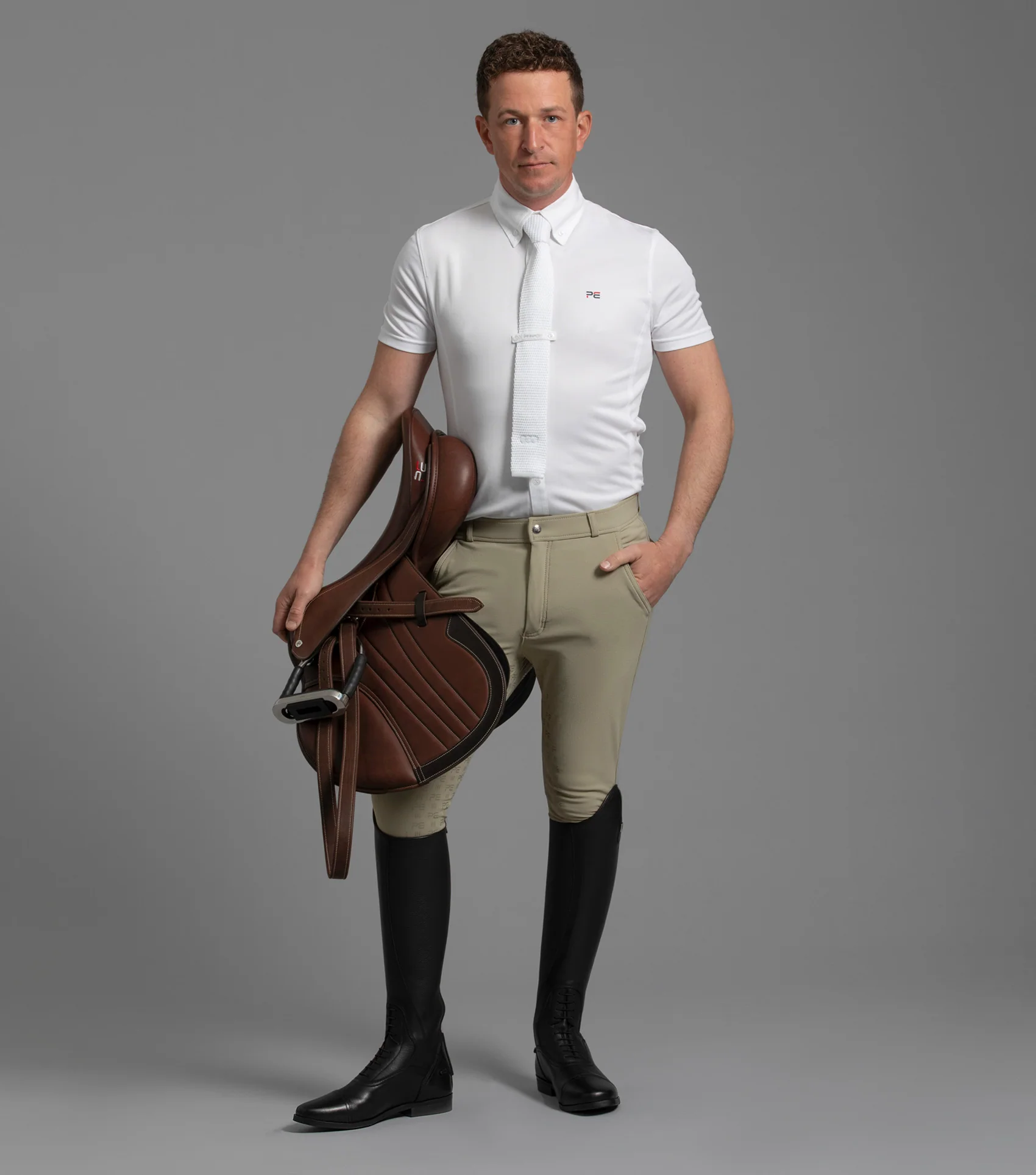 SALE - Levanzo Men's Full Seat Gel Competition Breeches Beige - Image 6