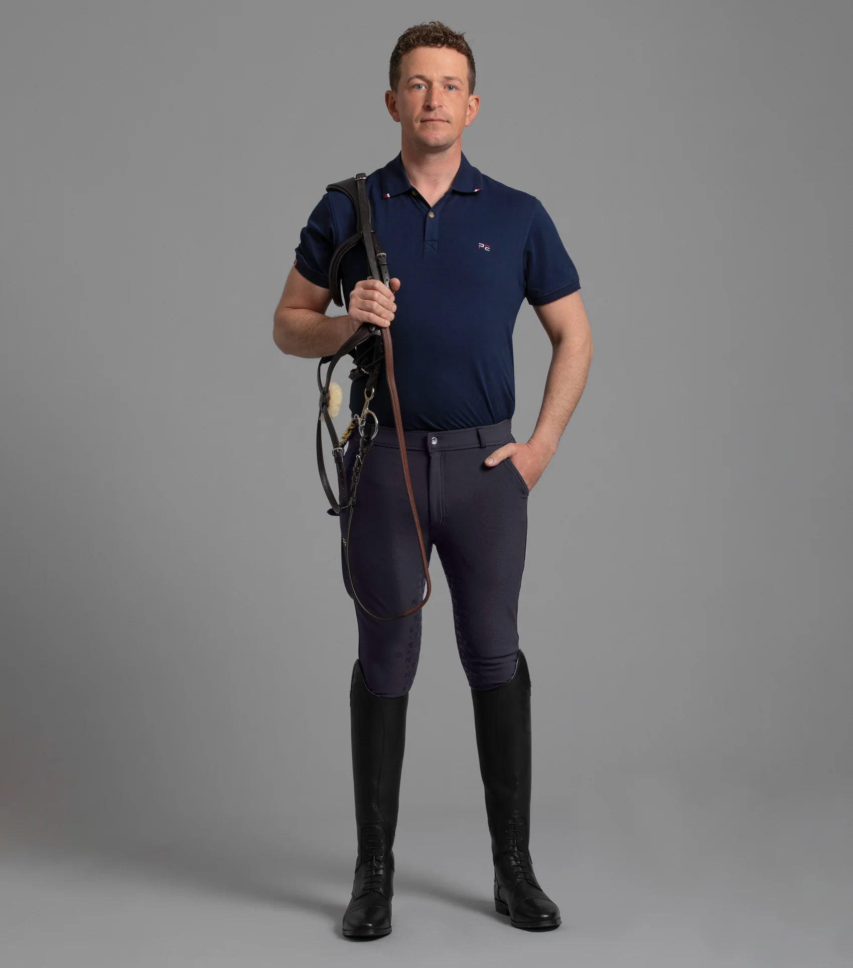 SALE - Levanzo Men's Full Seat Gel Riding Breeches Navy - Image 6
