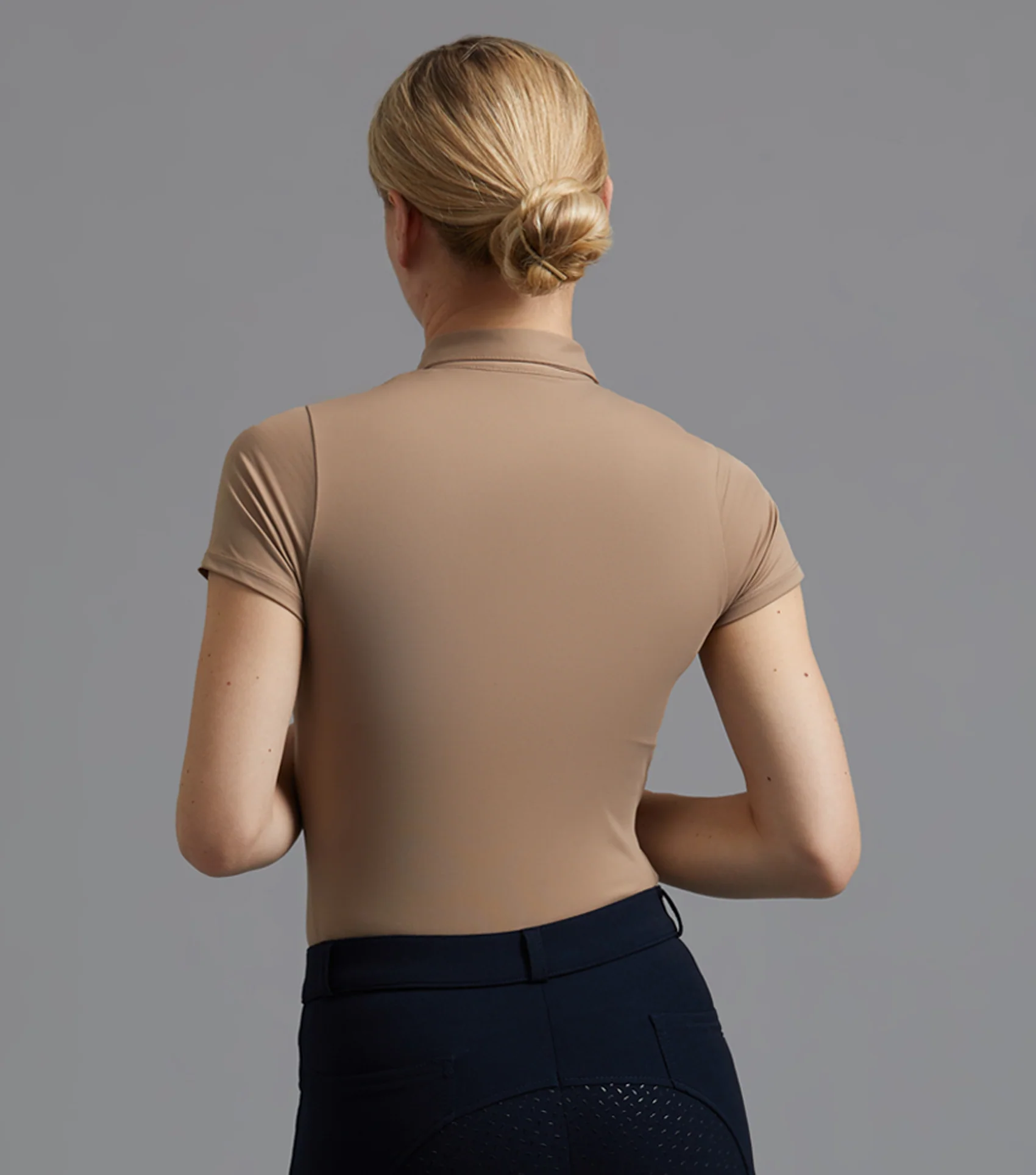 SALE - Scintillo Ladies Short Sleeve Riding Top Beige - Image 3