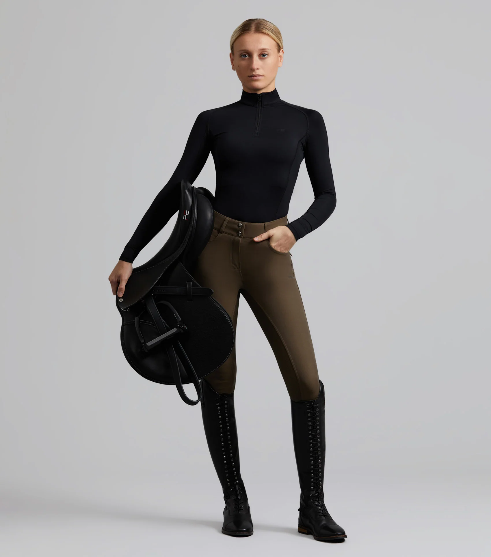 SALE - Virtue Ladies Full Seat Gel Riding Breeches Dark Olive - Image 2