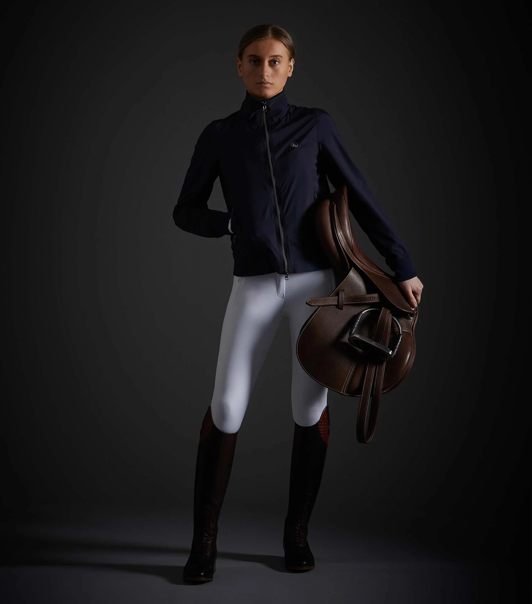 SALE - Voltana Ladies Riding Bomber Jacket Navy - Image 6